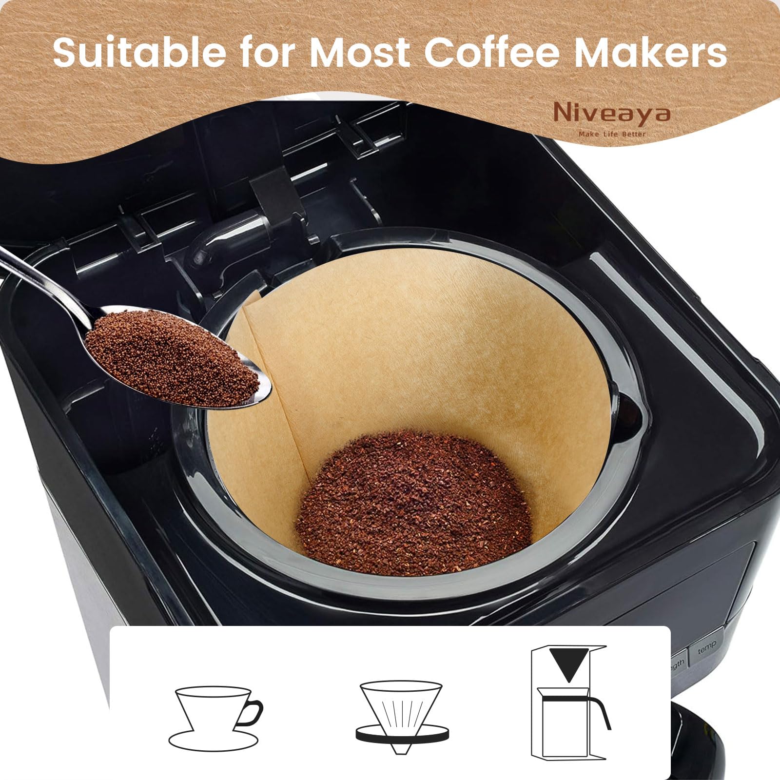 Niveaya #4 Cone Coffee Filters - 200 Count, Unbleached Natural Brown, Disposable For Pour Over And Drip Coffee Maker