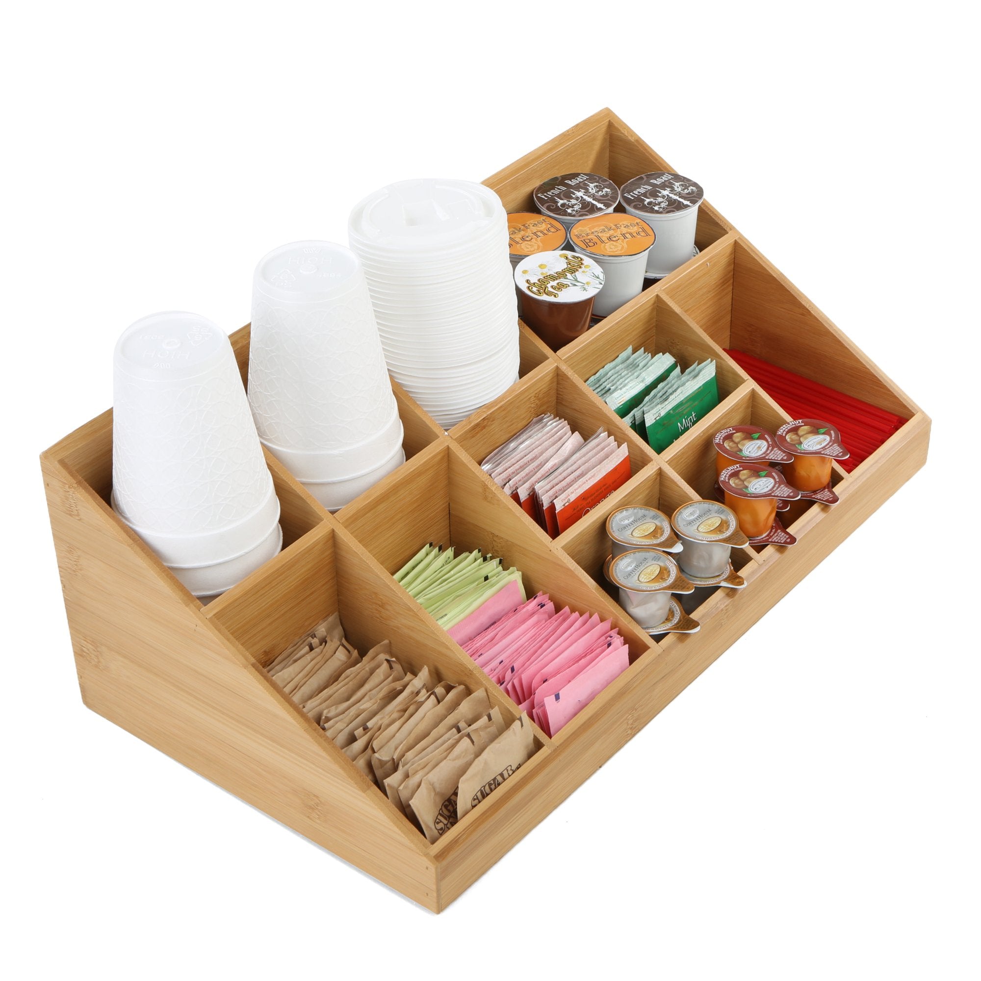 Mind Reader Condiment Station, Countertop Org, Coffee Bar Rayon From Bamboo Cup, 11 Compartment, Brown