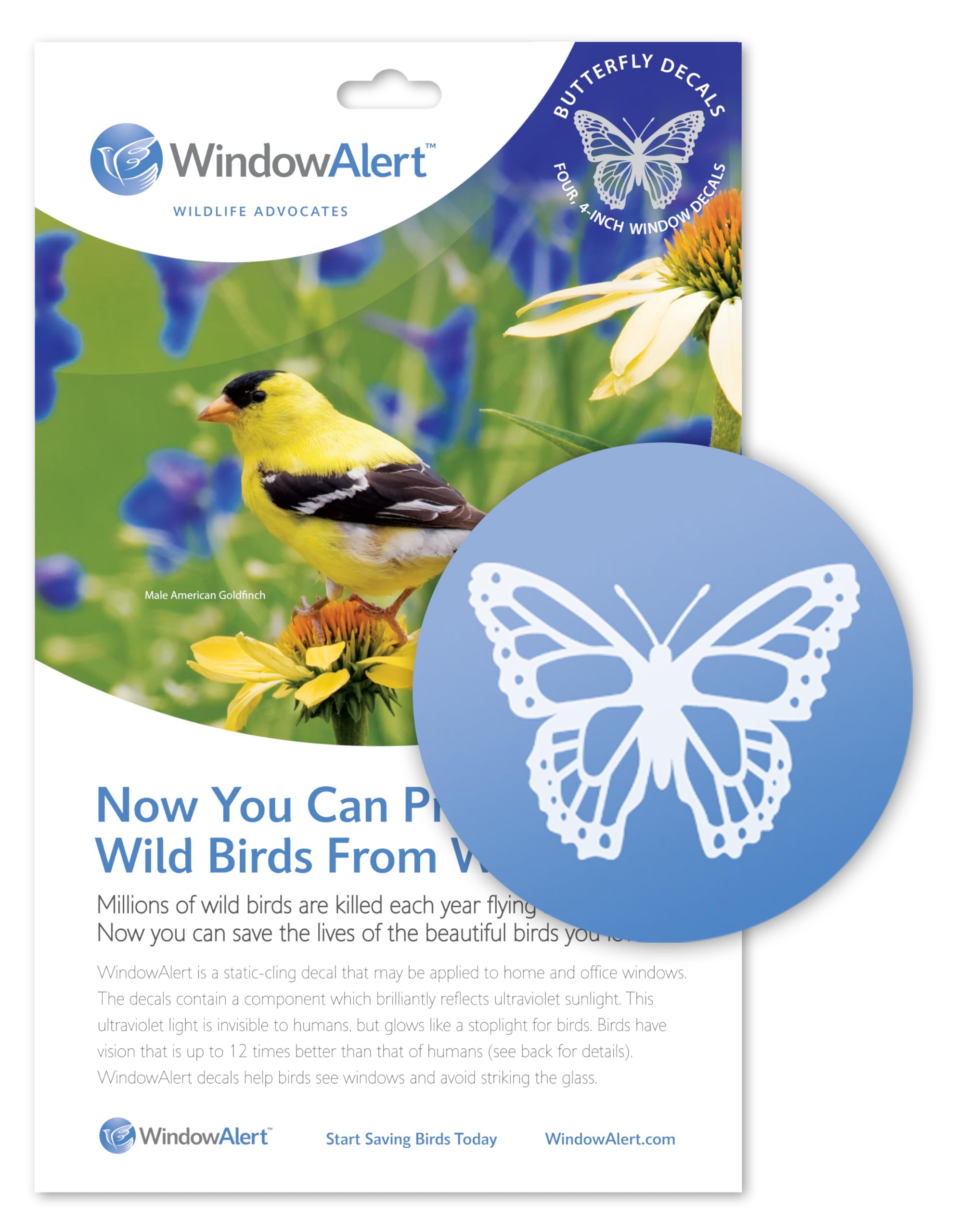 WindowAlert Butterfly Anti-Collision Decal - UV-Reflective Window Decal to Protect Wild Birds from Glass Collisions - Made in Th