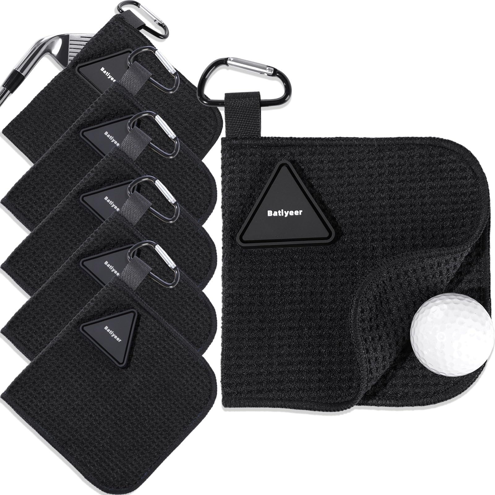 Batiyeer 6 Pack Small Magnetic Golf Towels Gift for Men Dad 5.5 x 5.5 Inch Microfiber Waffle Material with Clip Pocket Golf Towe