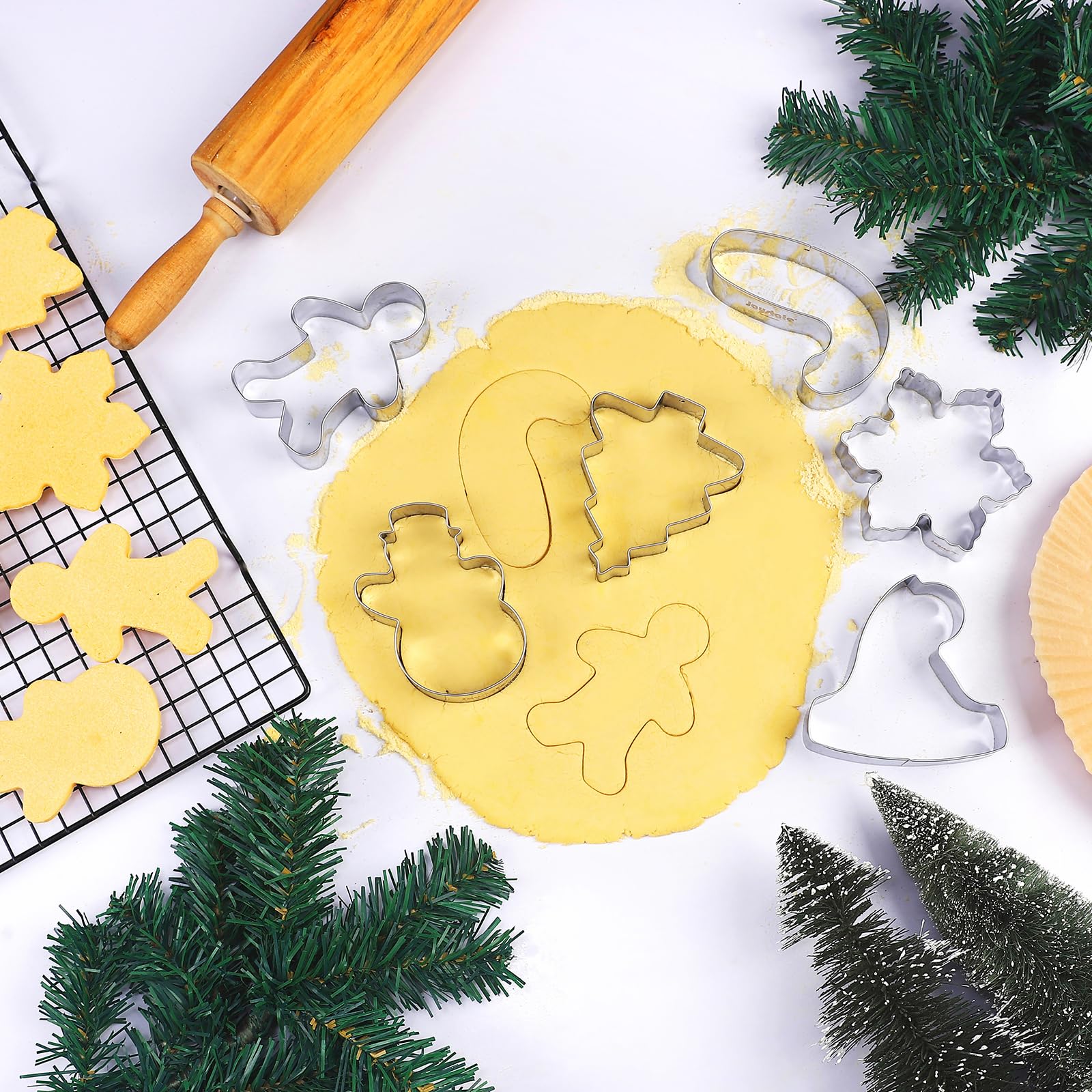 KULENAND Large Stainless Steel Christmas Cookie Cutters - 6 Pcs 4 Inch Holiday Molds in Silver - Tree, Santa Hat, Snowman & More