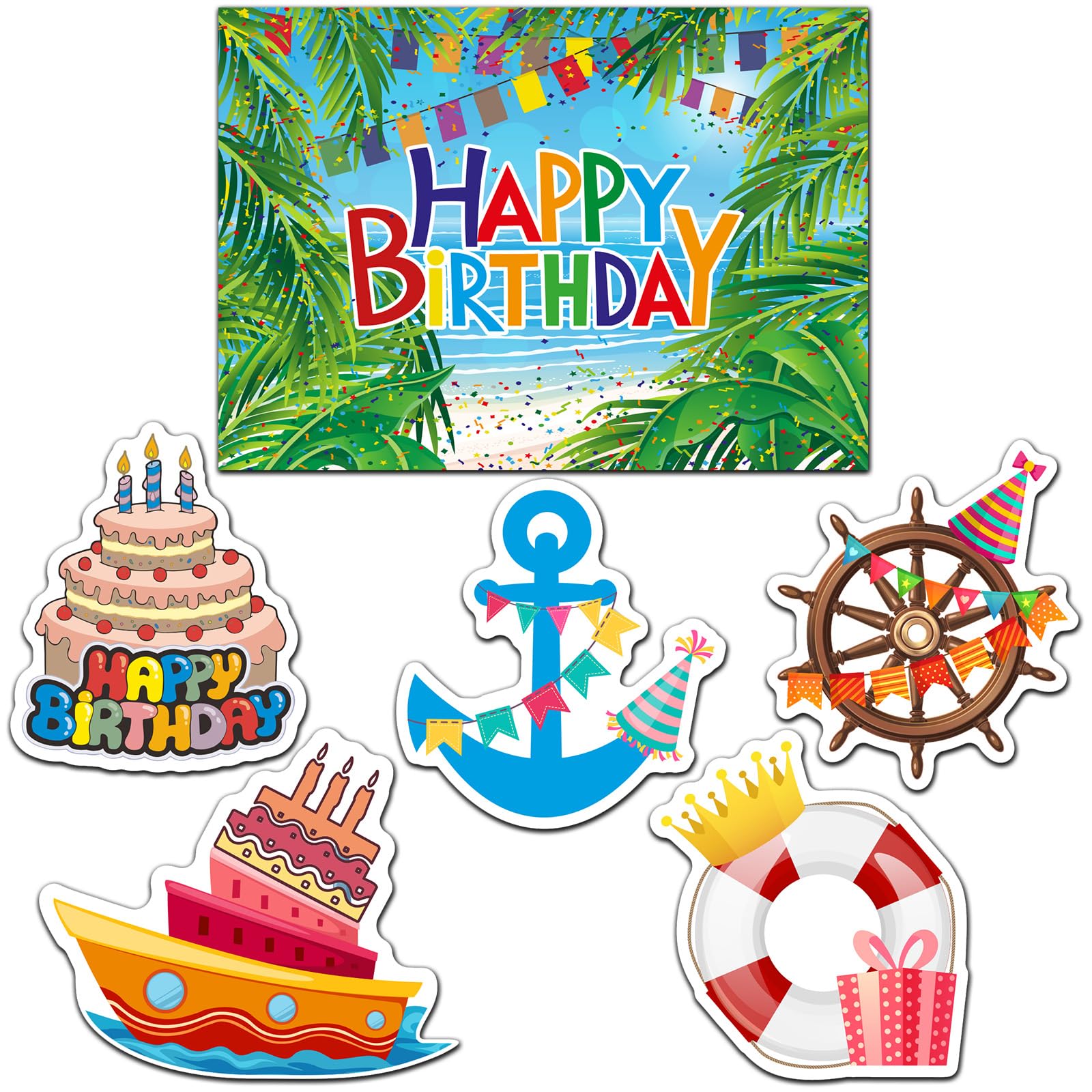 Kanayu 6 Pcs Birthday Cruise Door Decoration Large Happy Birthday Cruise Door Magnet Anchor Ship Steering Wheel Life Preserver R
