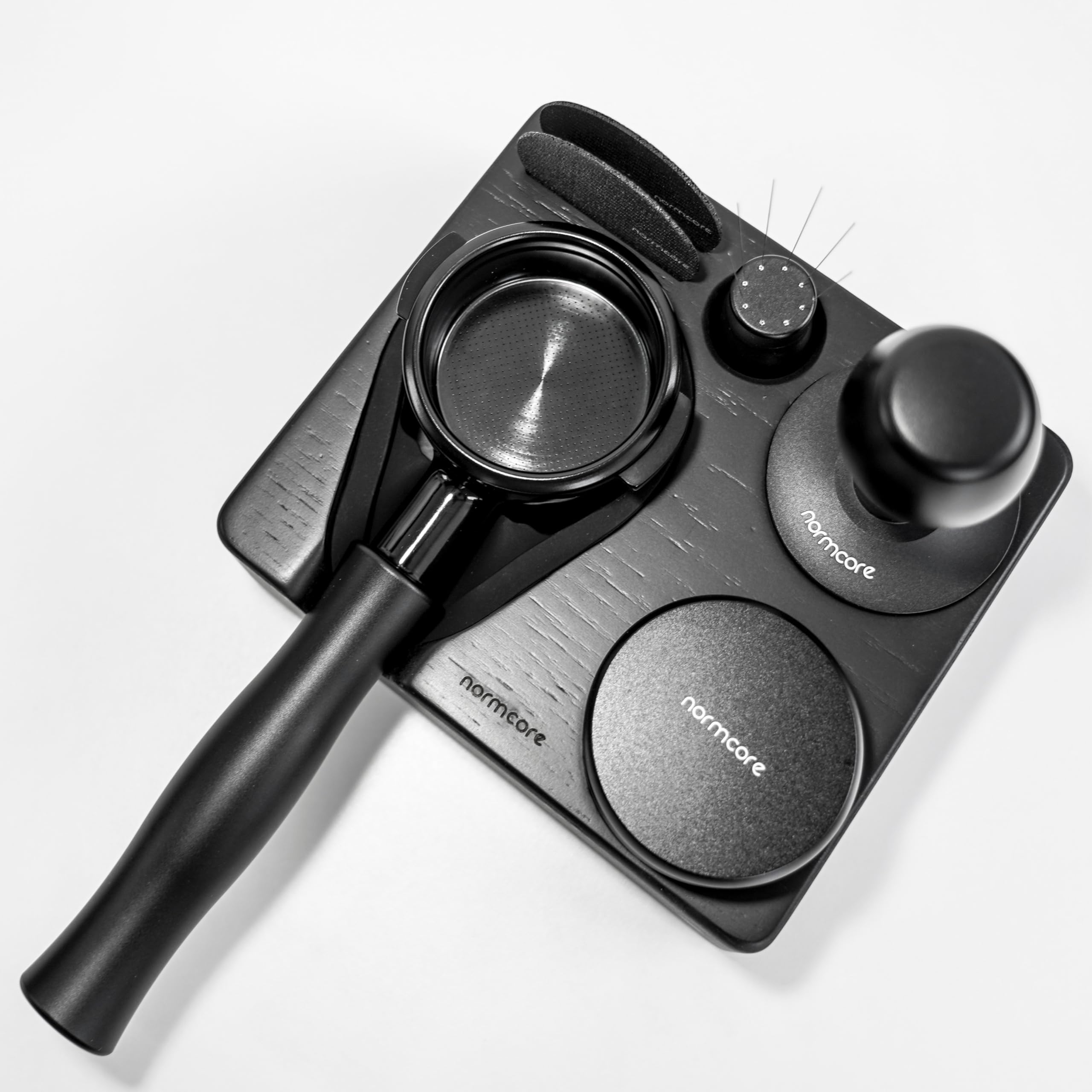 Normcore Compact Tamping Station - Espresso Black Tamper Station Base - Genuine American Black Oak Tamper Holder - Wooden Coffee