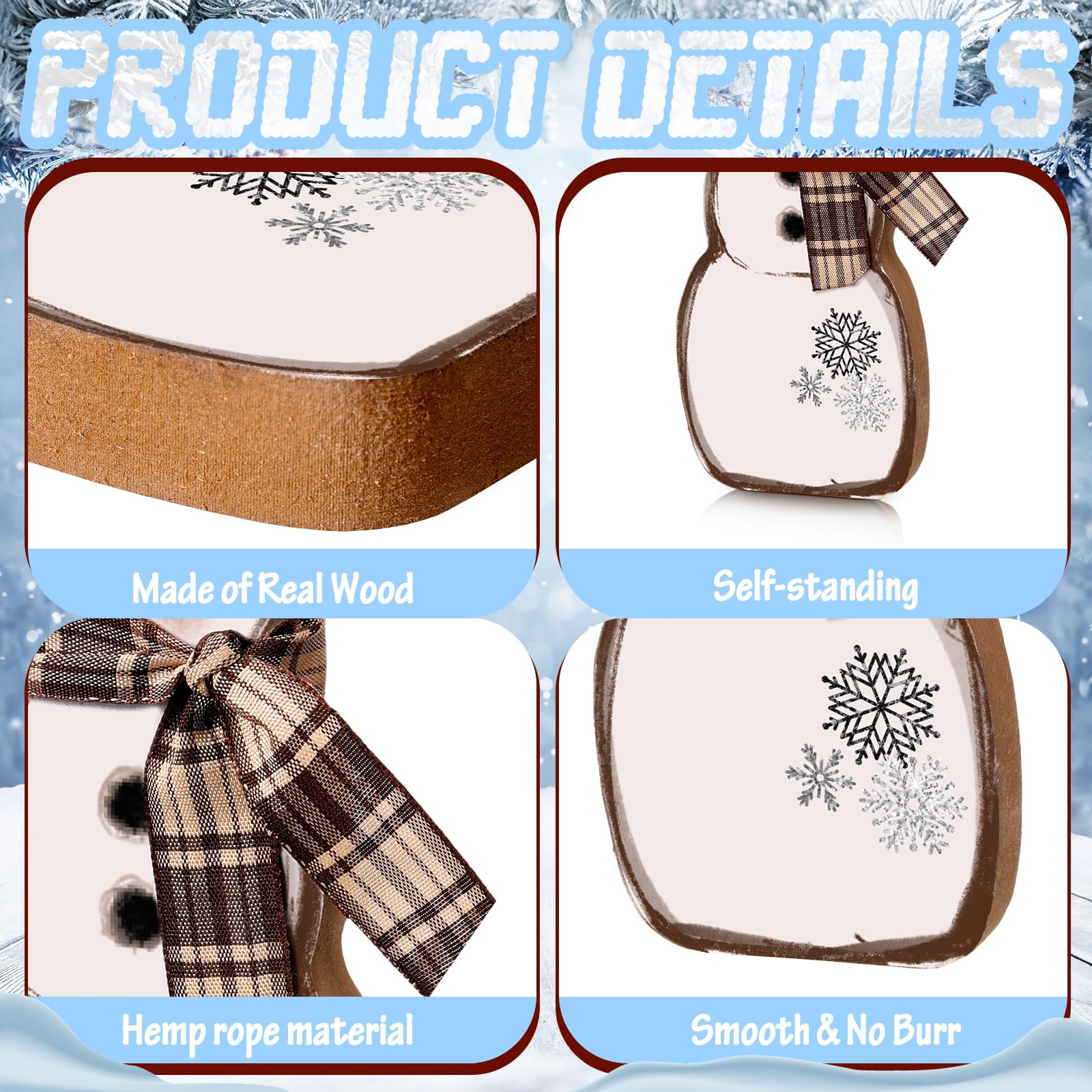 Suzile 3 Pcs Christmas Snowman Table Decorations Winter Wooden Snowman Centerpiece Block Signs Tiered Tray Desktop Figurine for