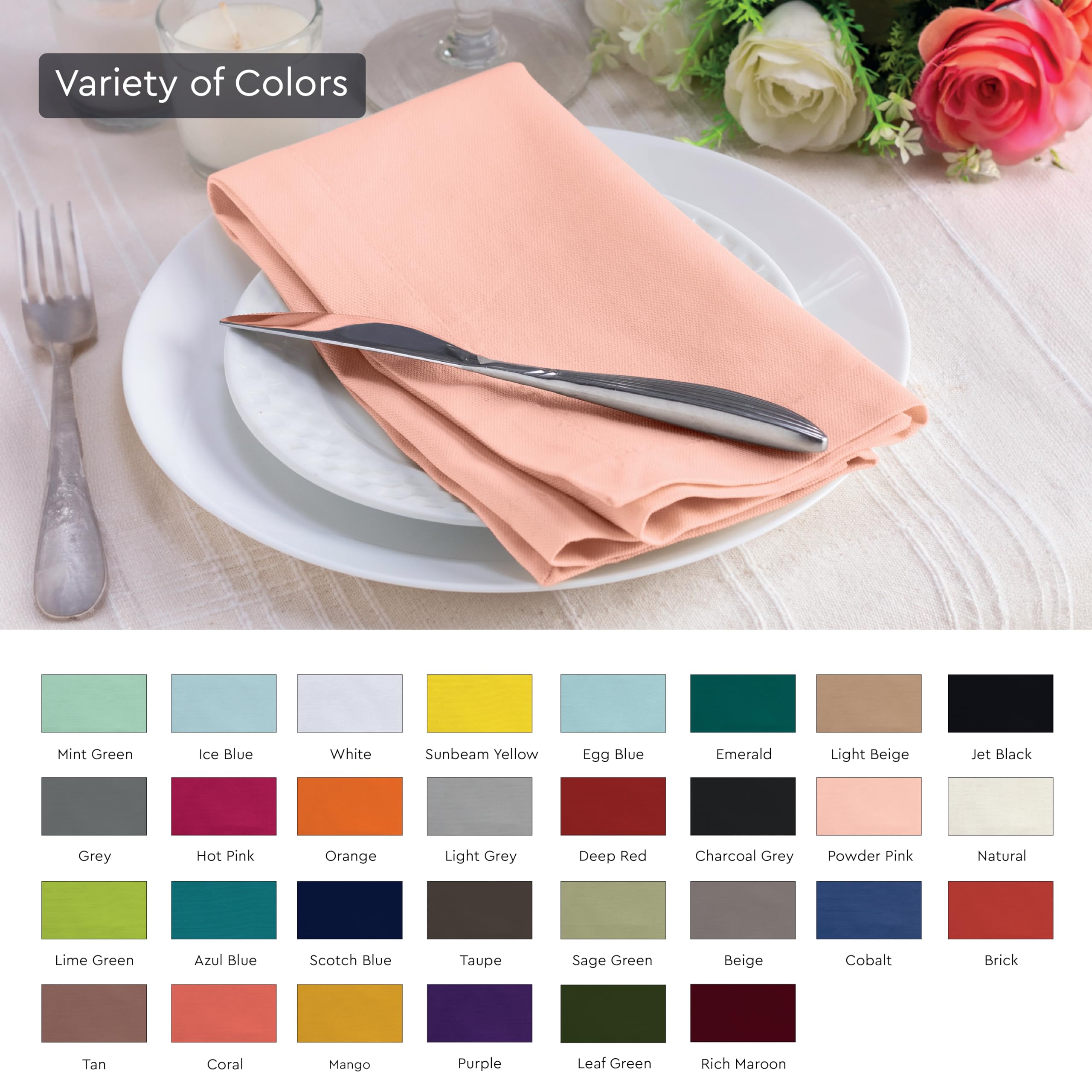 Encasa Cotton Cloth Napkins | Set Of 6 | Size 17 ''X17 '' | Peach Solid Color | Machine Washable
