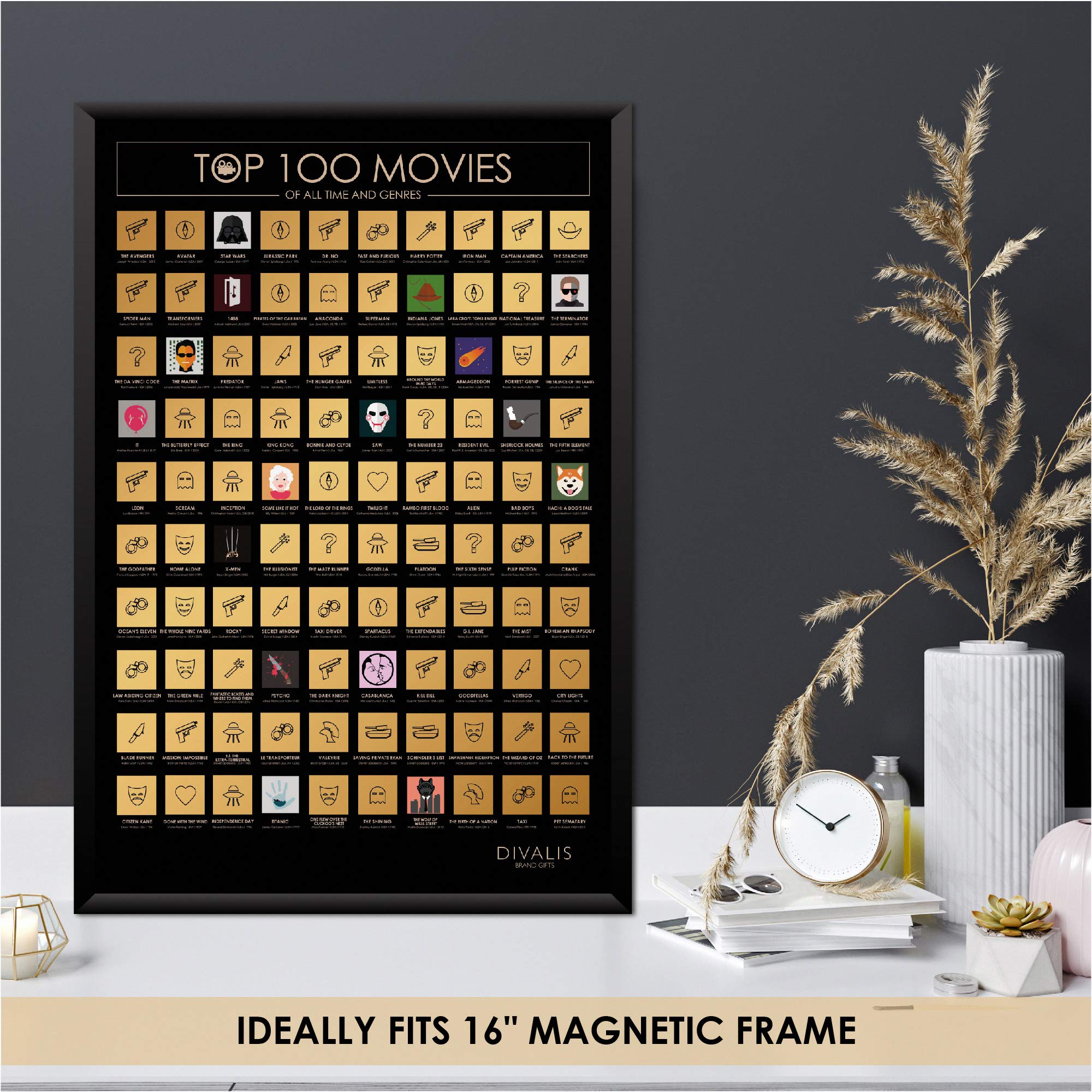 Top 100 Movies Scratch Off Poster - Bucket List Of Greatest Films To Watch - Scratchable Cinema Checklist Poster - Must See Movi