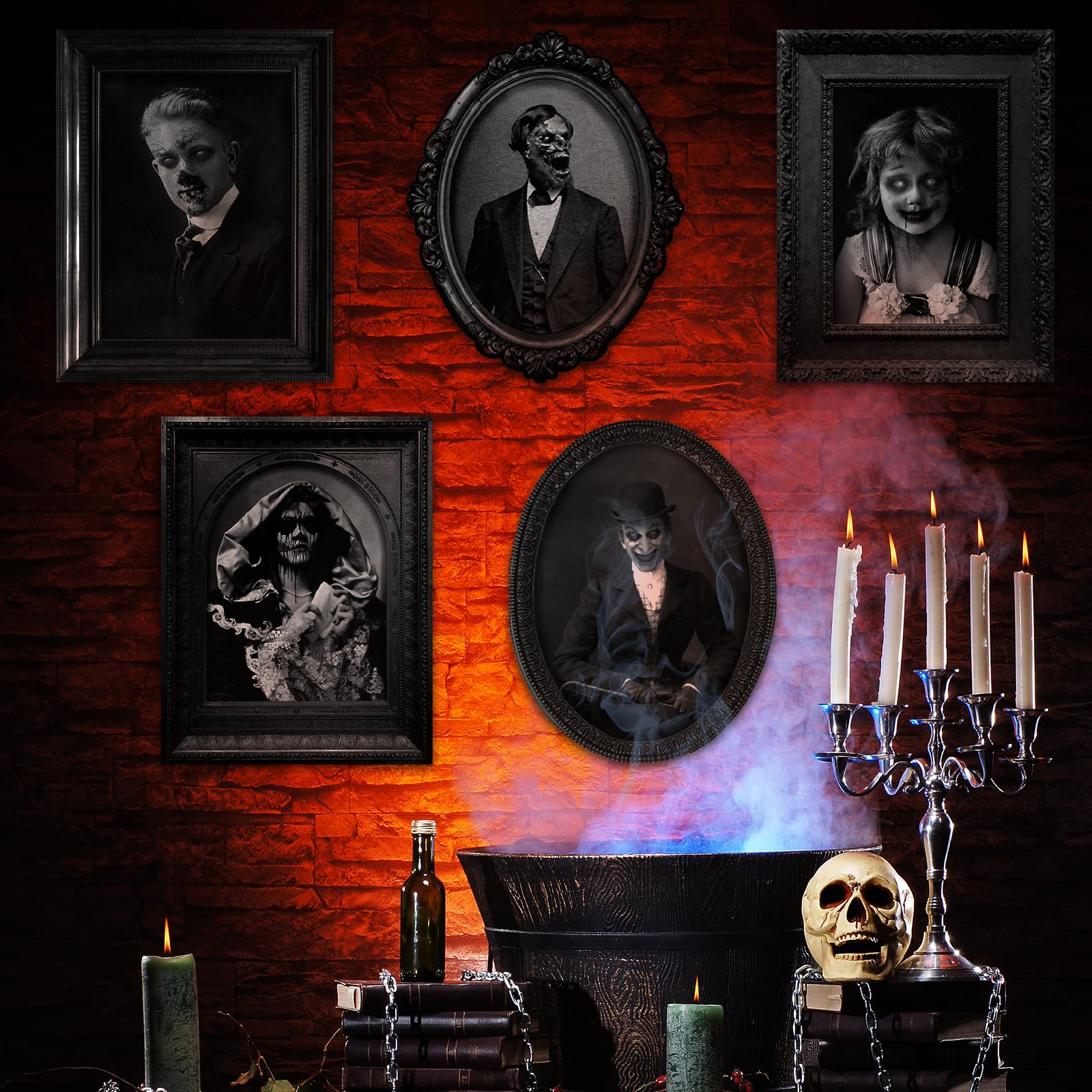 10 Pcs Halloween 3D Changing Face Moving Picture Gothic Mansion Portrait Moving Horror Scary Pictures Halloween Portraits Poster