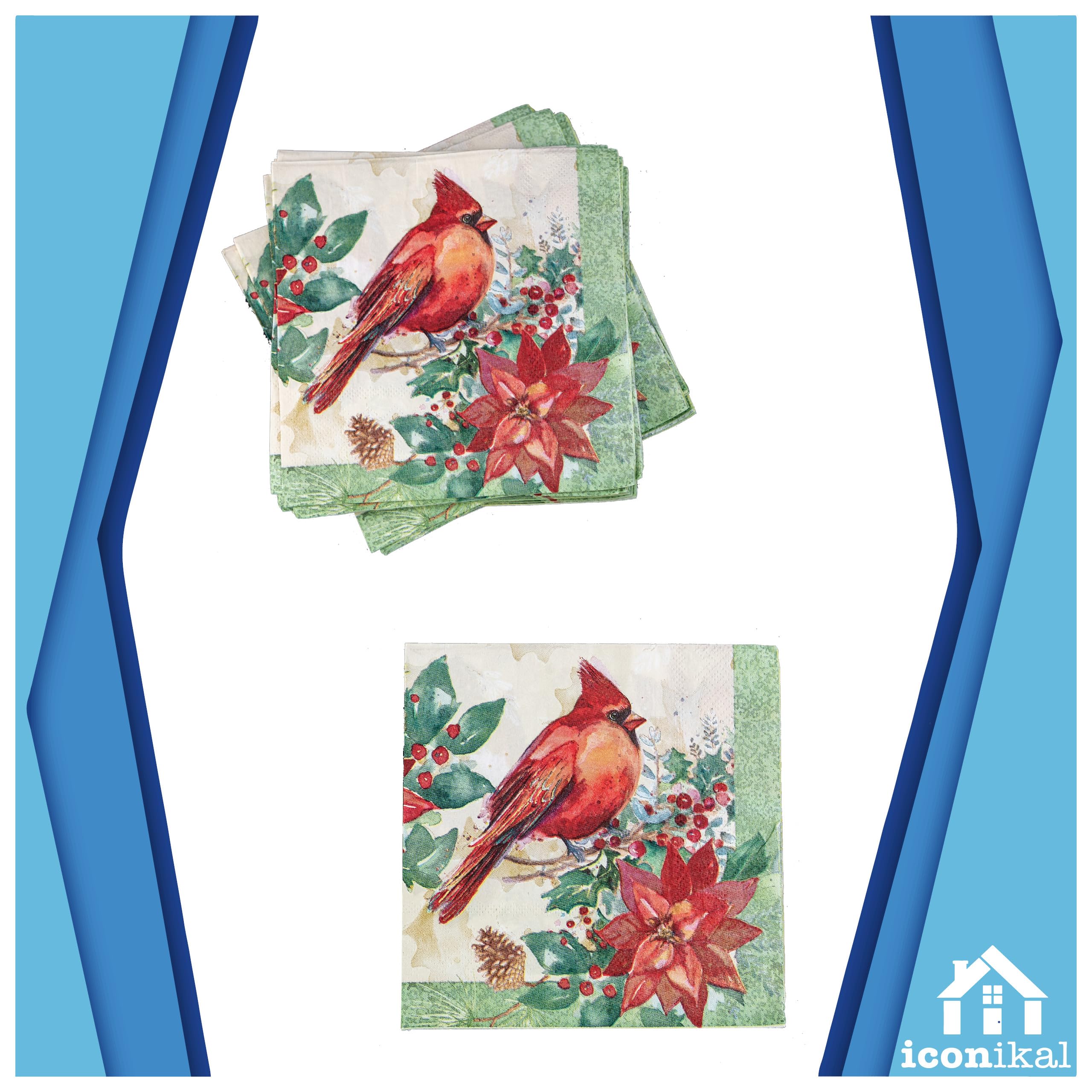 Iconikal Disposable Paper Dinner Party Napkins, Cardinal Poinsettia, 75-Count