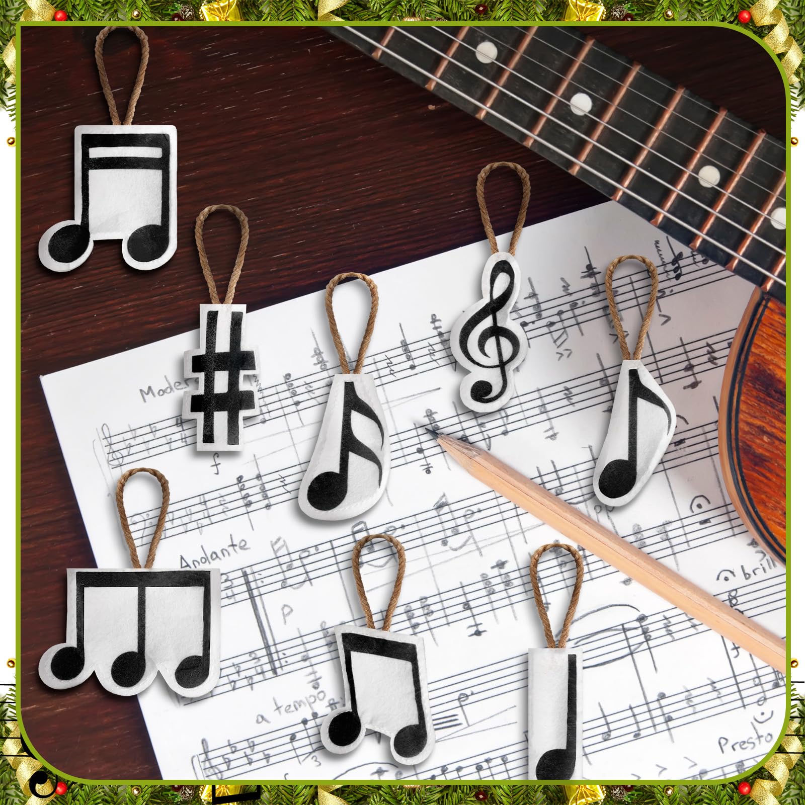 Hahafelt 24 Pcs Musical Note Christmas Ornament Musical 3D Felt Hanging Ornaments Treble Clef Forth Eighth Sixteenth Note Sign D