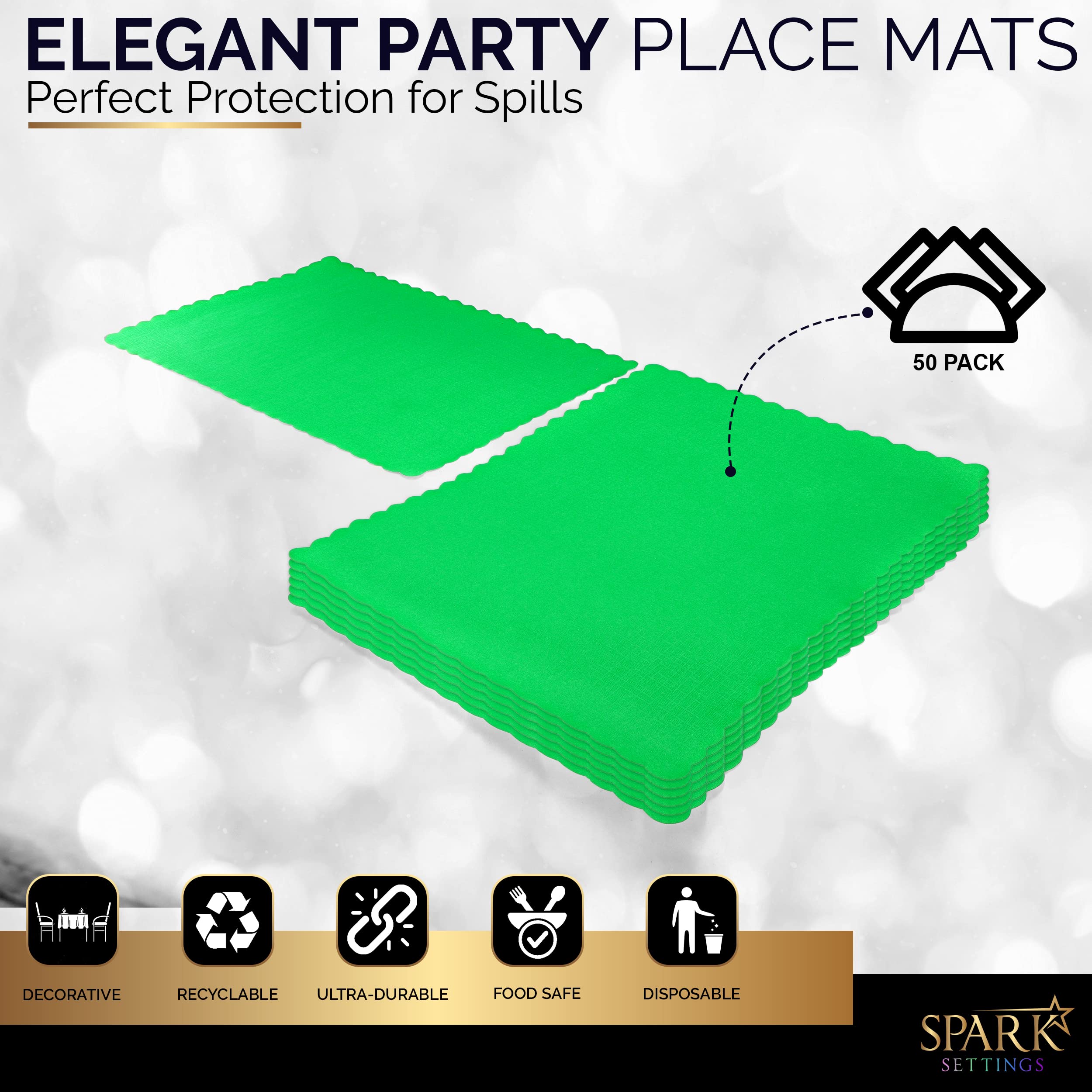 Paper Placemat Disposable  Kiwi Place Mats with Scalloped Edges  Durable Paper Placemat for Holiday Wedding Party Supplies Decor  9.75 X 14 Inches  Pack of 50 - by SparkSettings