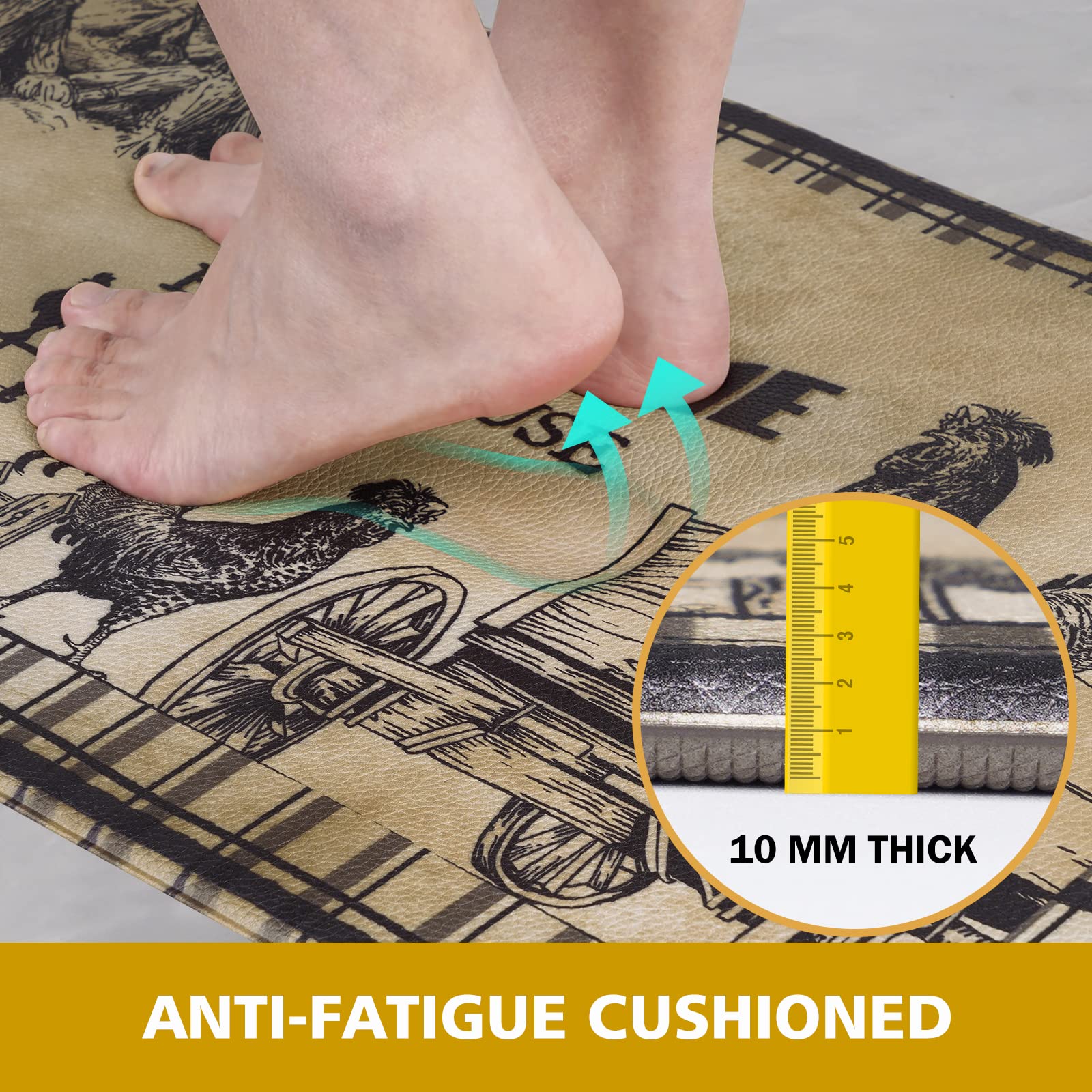 Aspmiz Farmhouse Kitchen Mat Set Anti Fatigue 2 Piece, Non-Skid Waterproof Kitchen Mats And Rugs Cushioned, Washable Kitchen Rug