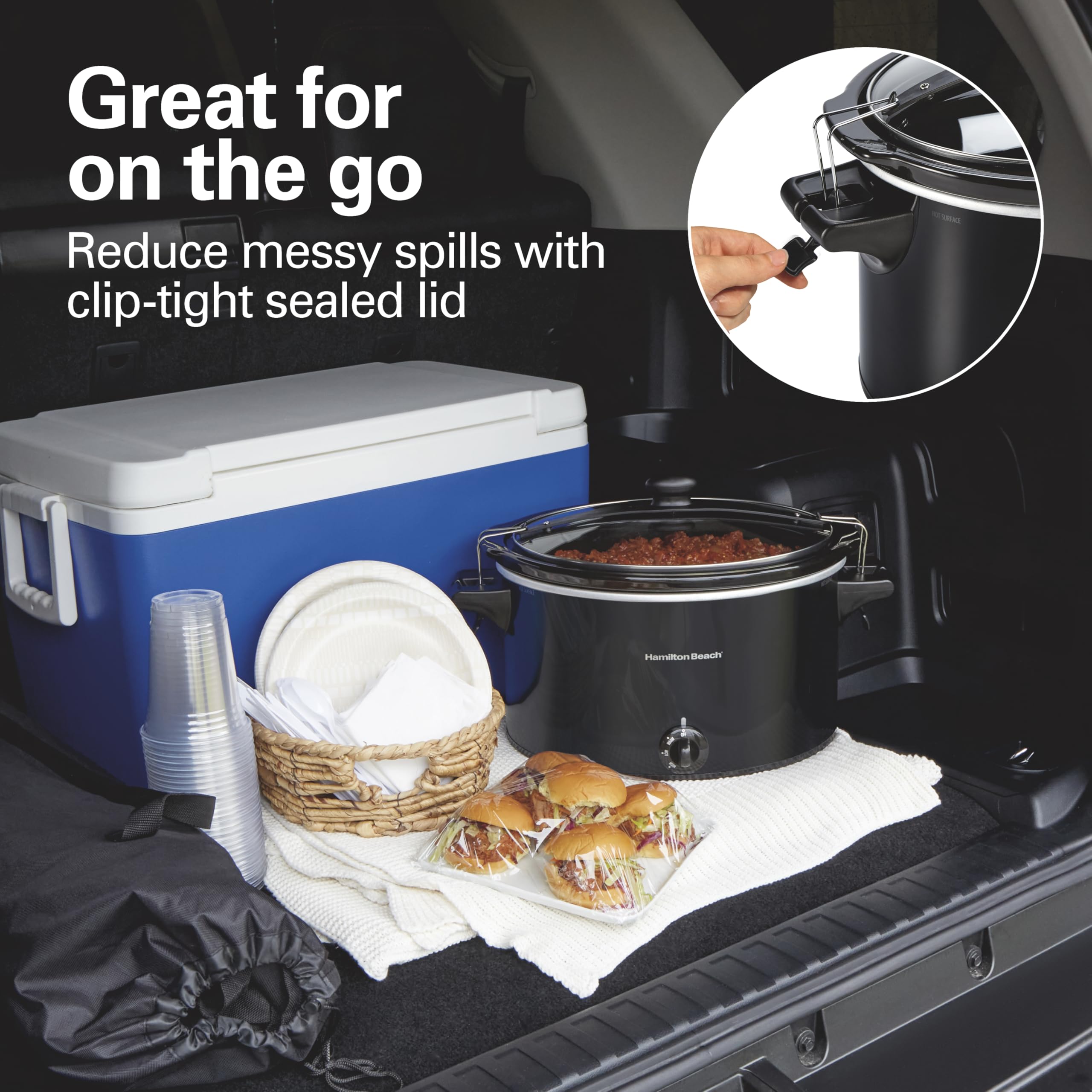 Hamilton Beach Slow Cooker 10 Quart, Black, Portable with Lid Lock, Dishwasher Safe Crock, Model 33195
