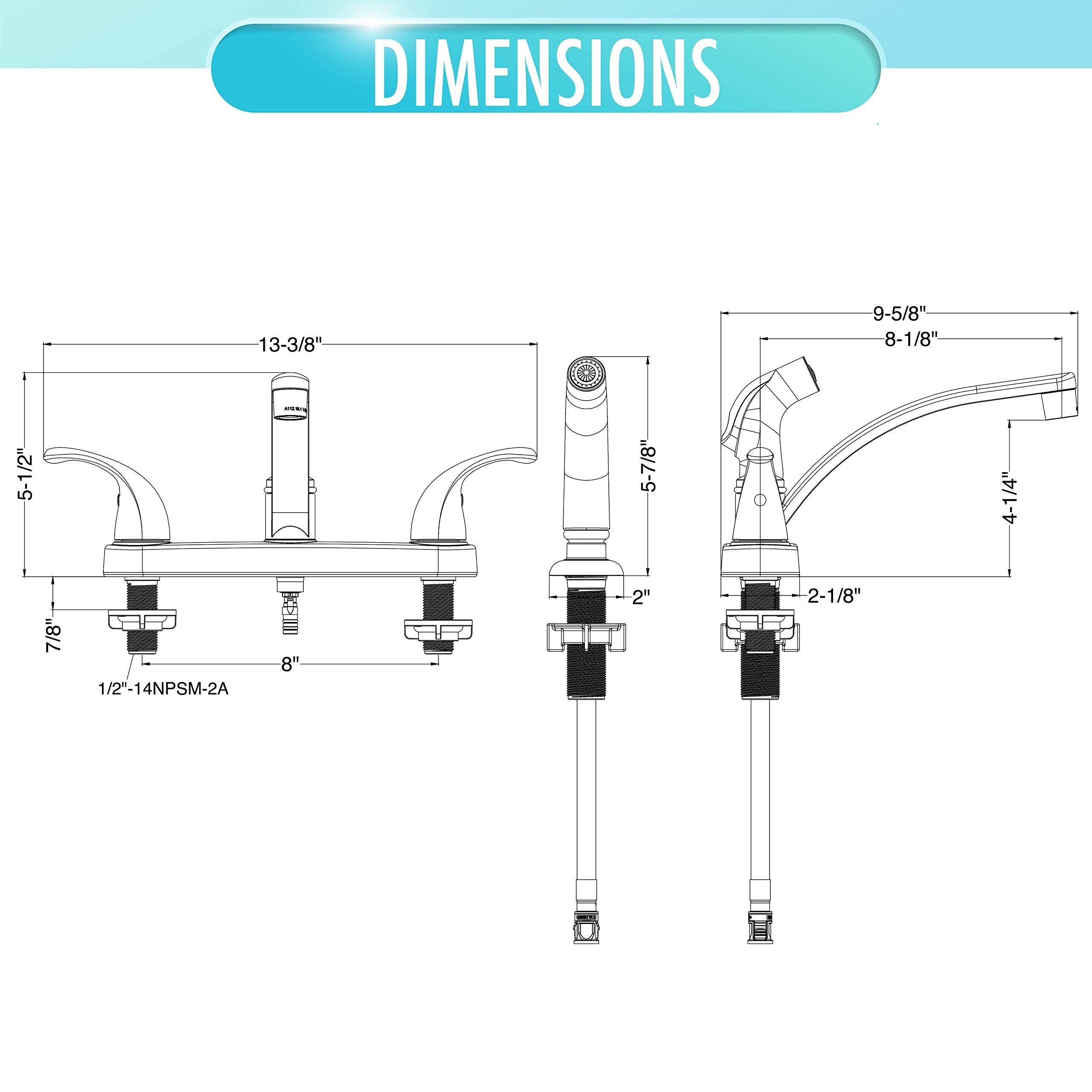 Aqua Vista 25-K82CS-CH-AV Kitchen Sink Faucet with Side Spray  Polished Chrome Two Handle