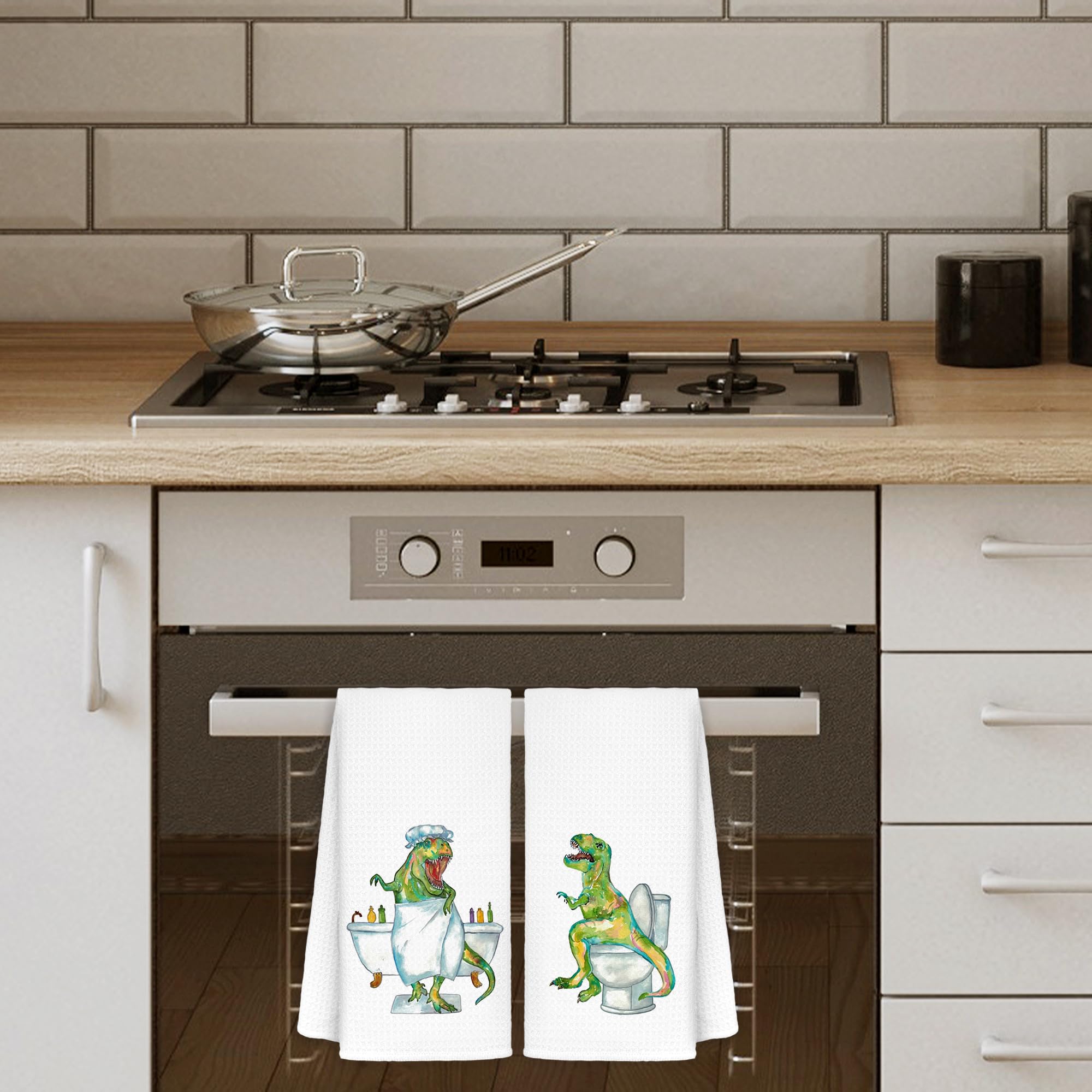 CIOJUNE Dinosaur Towels for Boys Bathroom Decor, Funny Dino Kids Hand Towels Set of 2, Dinosaur Gifts for Boys Kids Bathroom Acc