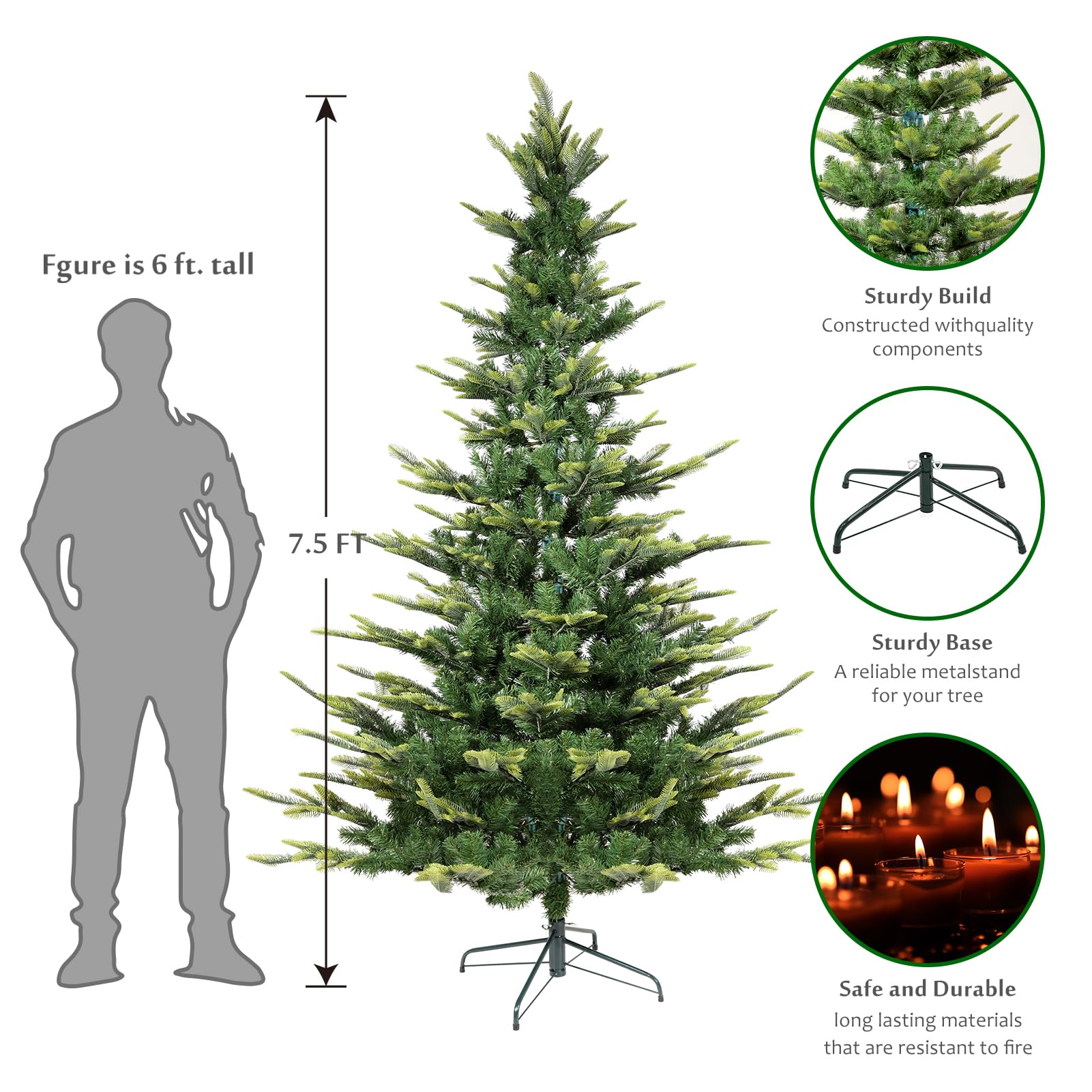 WBHome 7.5 FT Artificial Christmas Tree Sparse Christmas Tree, Green
