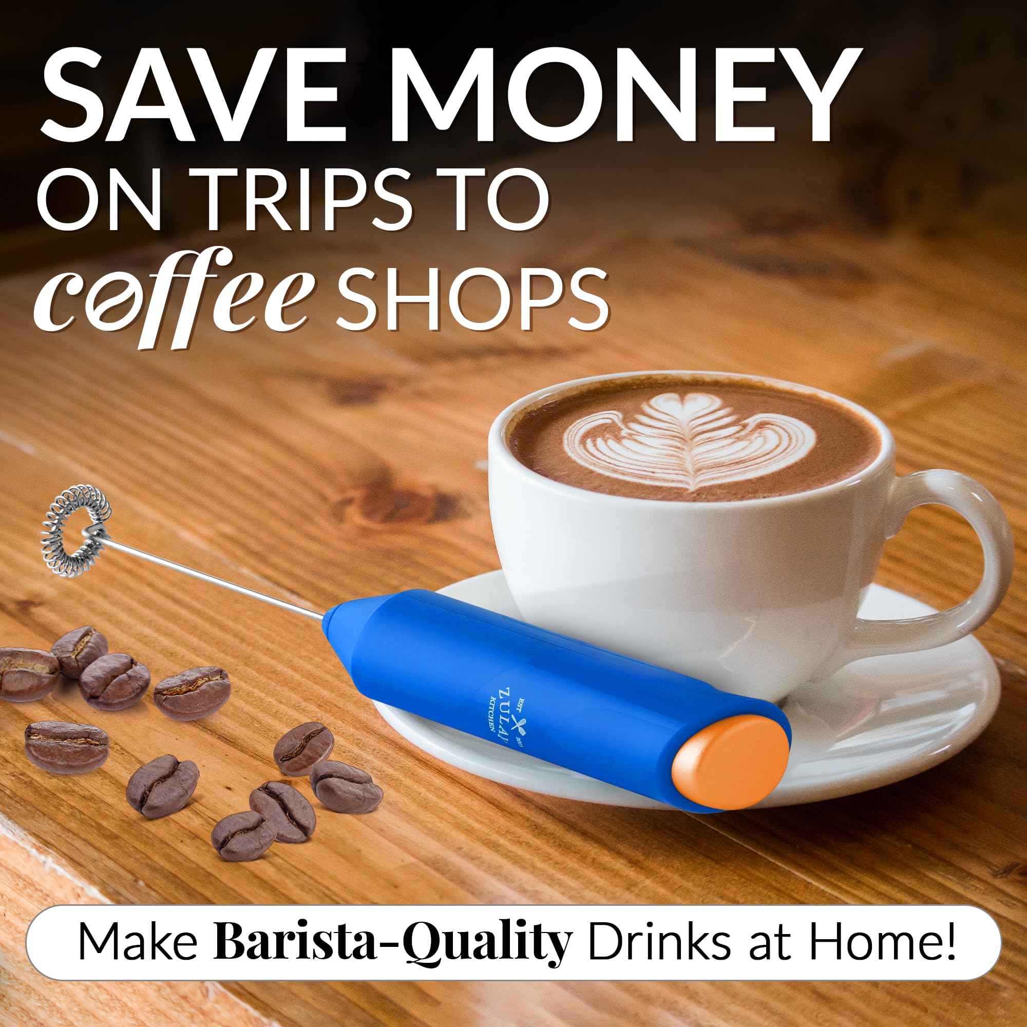 Zulay Kitchen Duracell Powered Milk Frother Handheld Foam Maker - Whisk Drink Mixer For Coffee, Latte, Matcha, Cappuccino - Mini