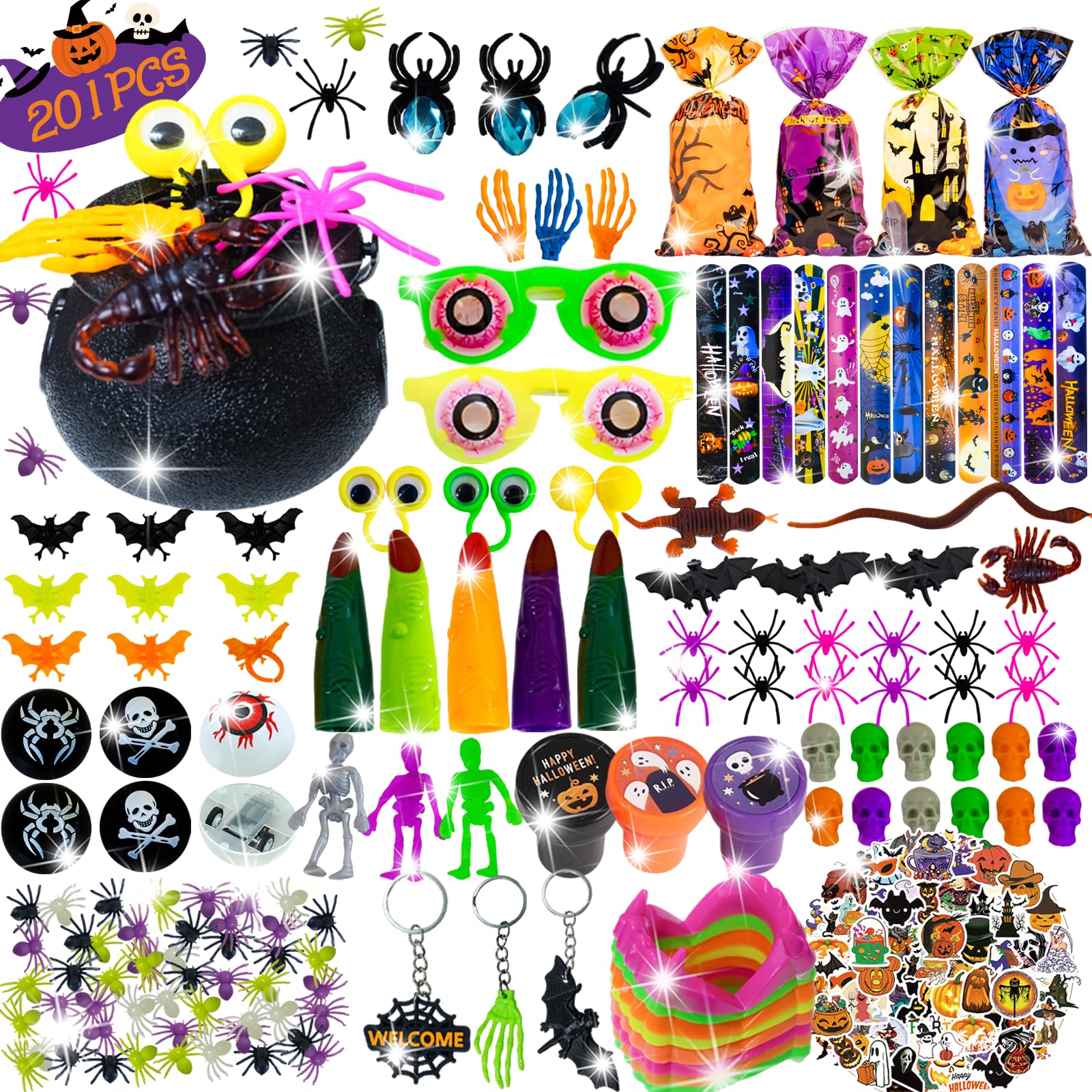 201PCS Halloween Party Favors , Bulk Fidget Toys for Party Supplies, Halloween Treats Non Candy School Classroom Carnival Prizes
