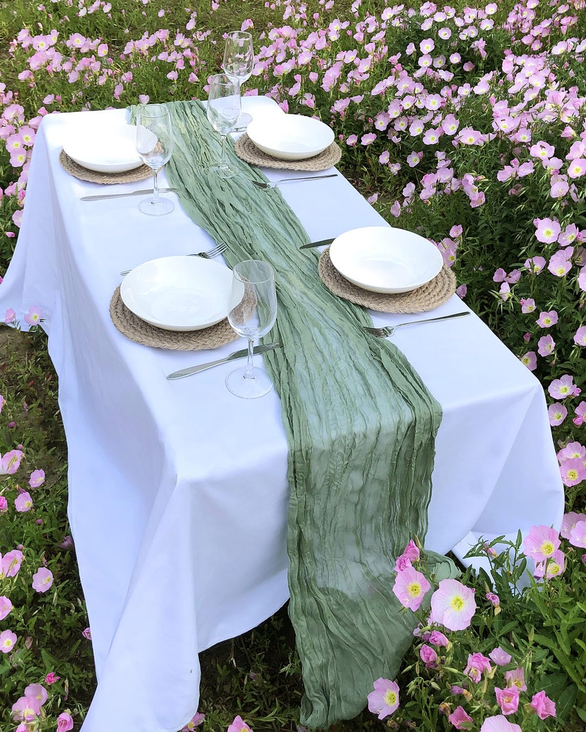 Fusenyuan Sage Cheesecloth Table Runner 10Ft 5Pcs For Boho Wedding Farmhouse Party Rustic Gauze Table Runner 120'' X 35'' For Br