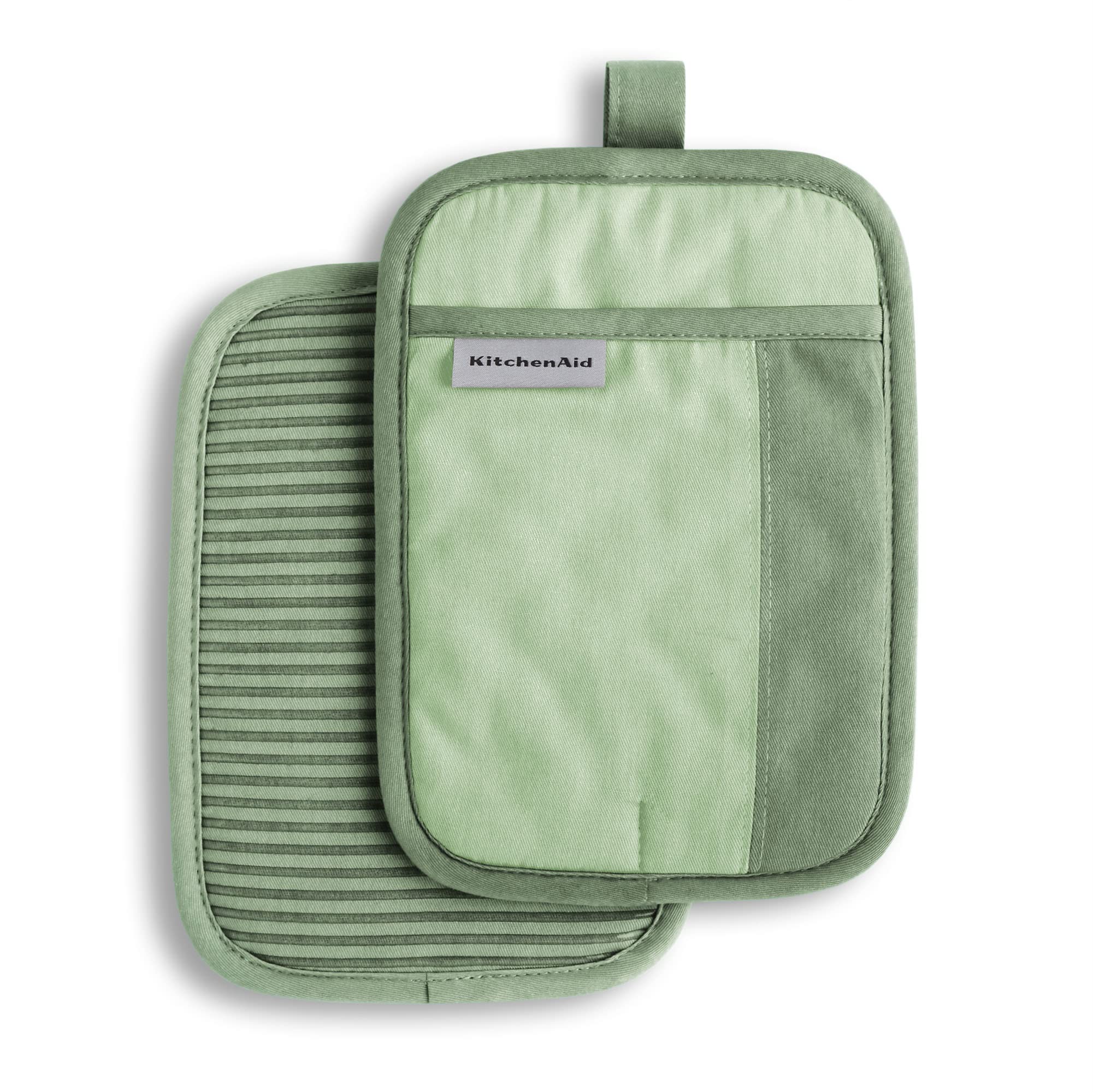 KitchenAid Beacon Two-Tone Non-Slip Pot Holder Set, Pistachio/Graphite Green, 7x10, 2 Piece