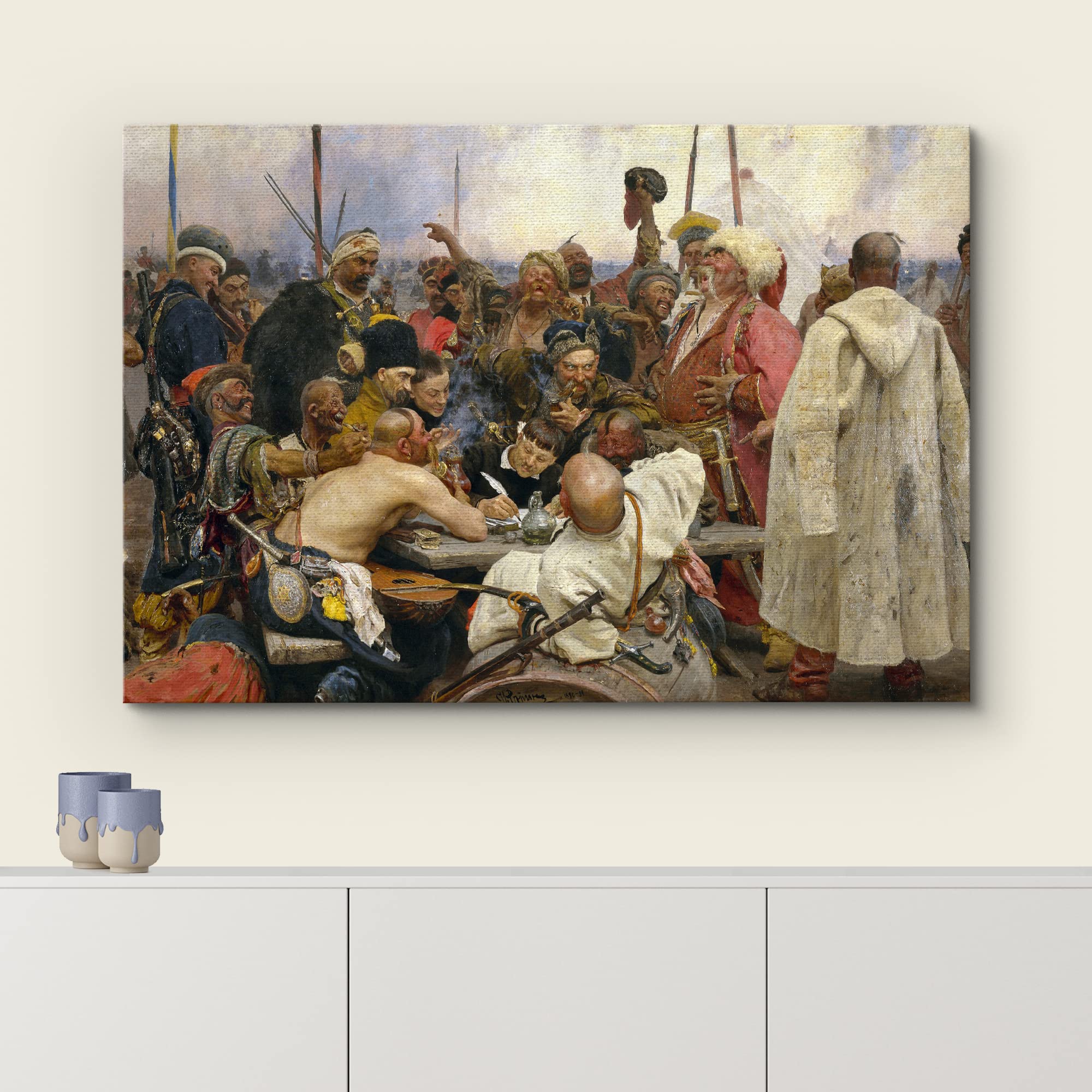 Wall26 - Reply Of The Zaporozhian Cossacks To Sultan Mehmed Iv By Ilya Repin - Canvas Art - 24'' X 36''