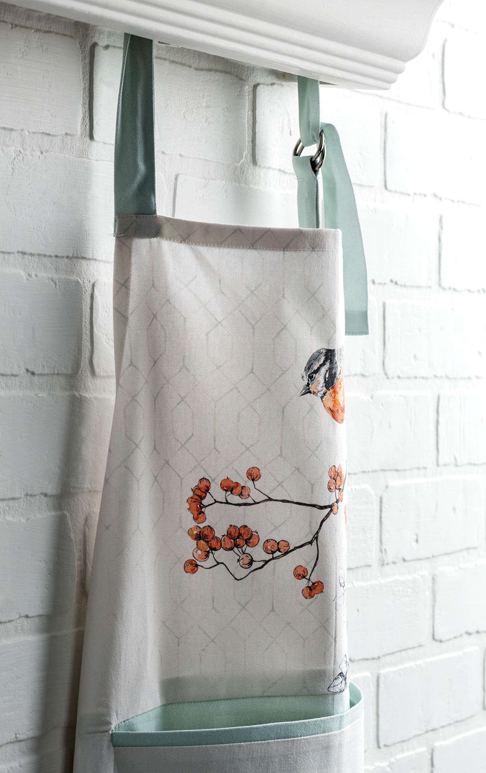Maison D' Hermine Whitish Shabby Chique 100% Cotton 1 Piece Kitchen Apron With An Adjustable Neck & Hidden Centre Pocket With Lo
