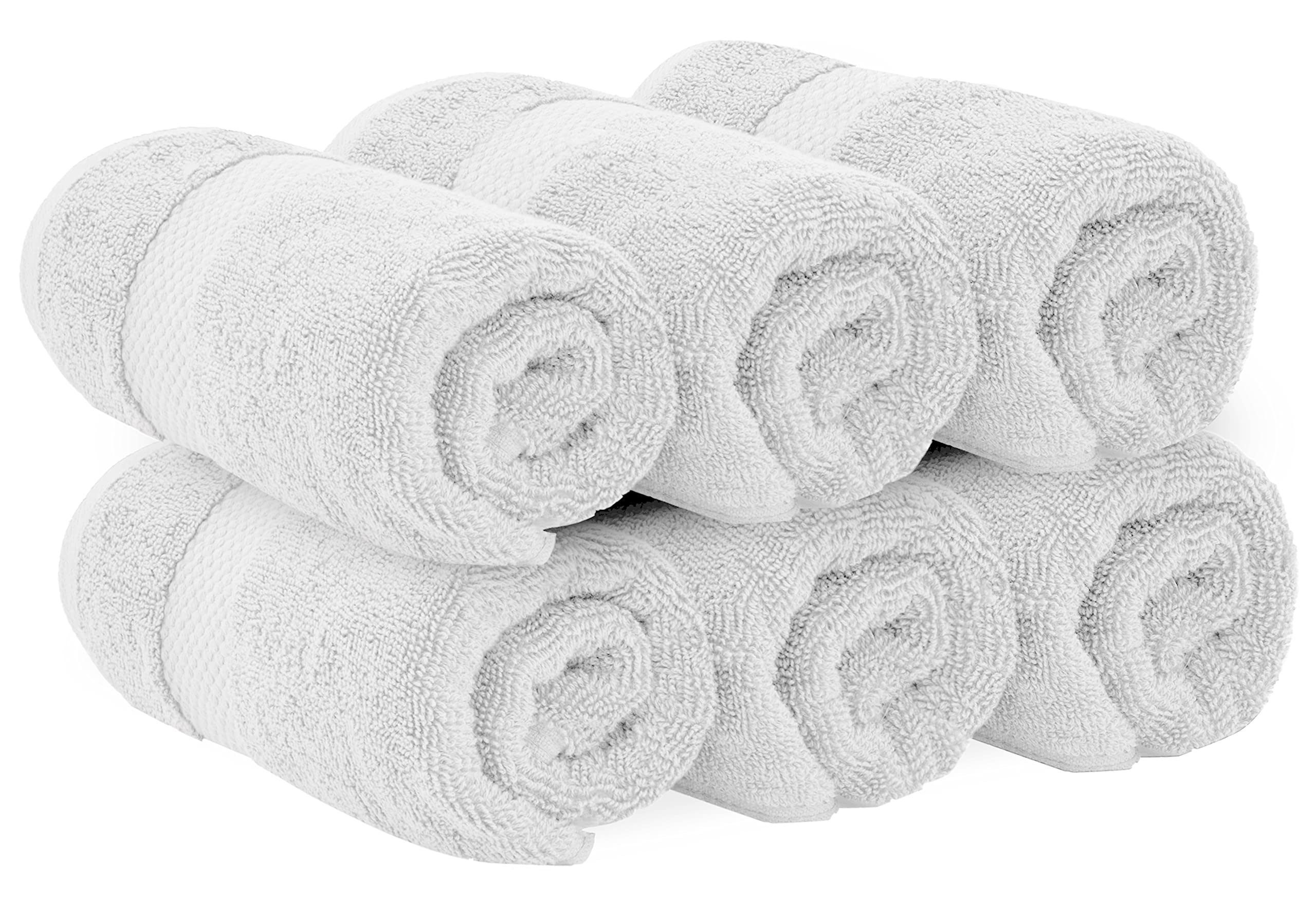White Classic Luxury Hand Towels | Cotton Hotel spa Bathroom Towel | 16x30 | 6 Pack | Silver