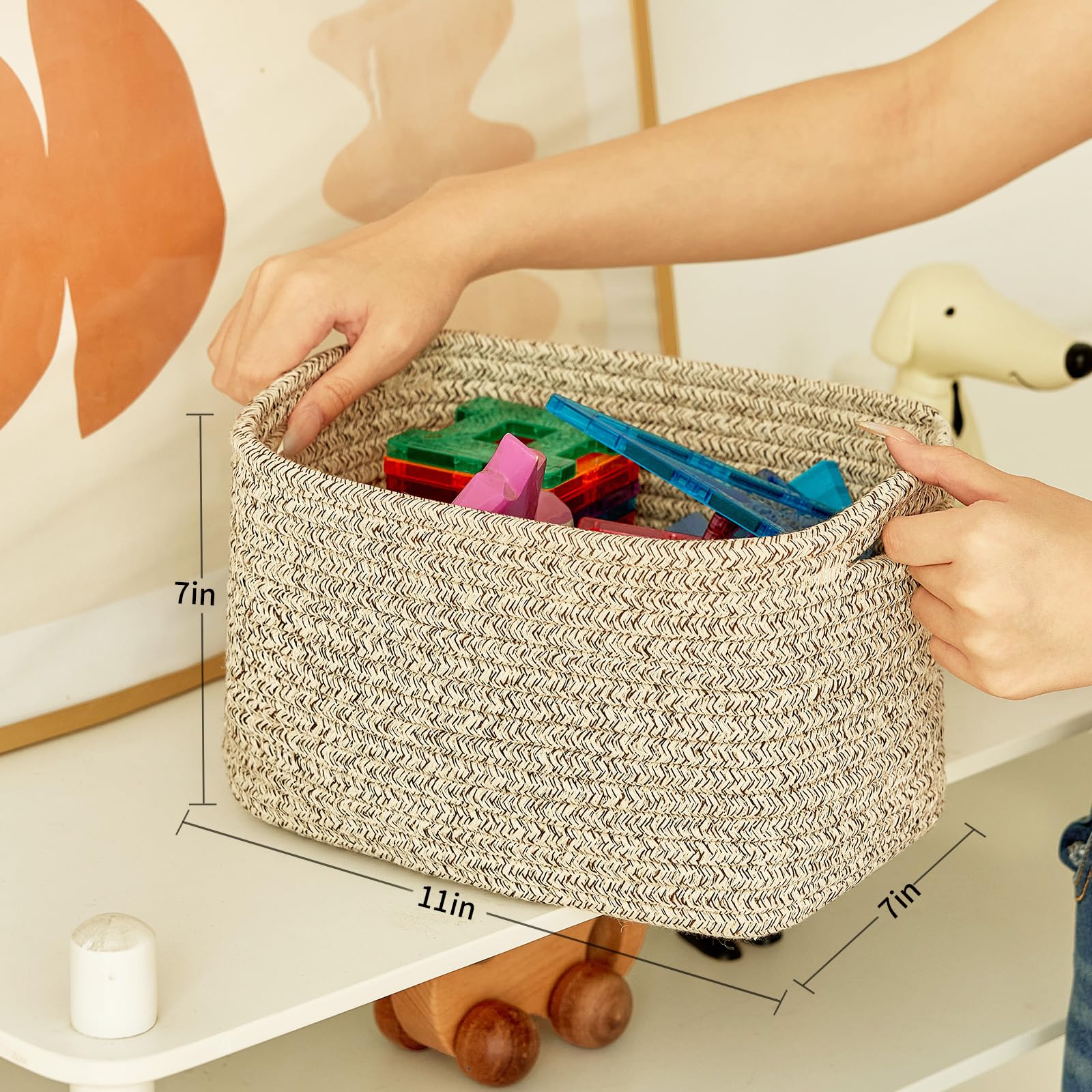 R Runka Small Cotton Rope Storage Basket Set Of 3-11''X7''X7'' Perfect Woven Baskets For Storage, Ideal Storage Baskets For Orga