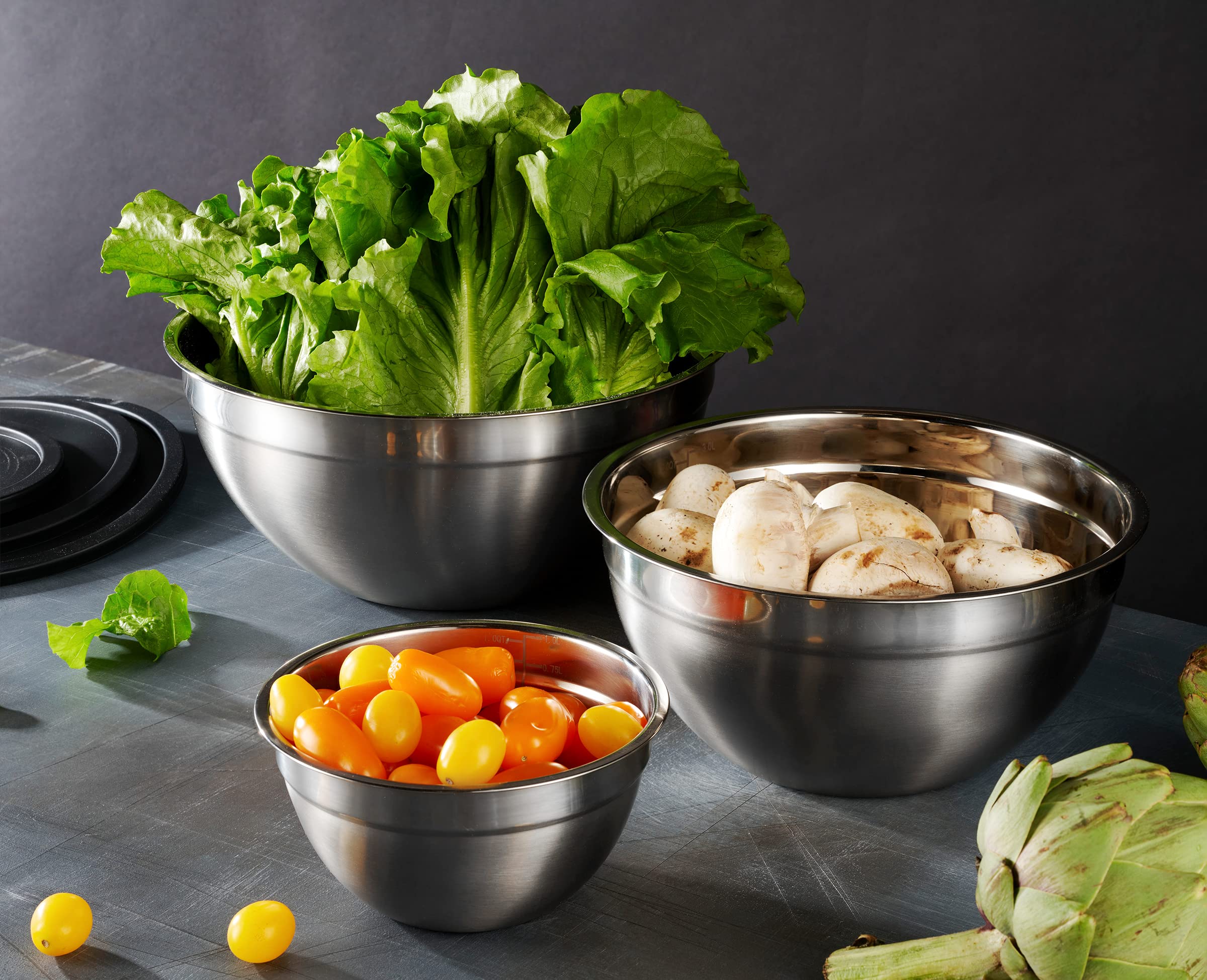 Table Concept Mixing Bowls With Airtight Lids, Stainless Steel Nesting Bowl Set For Space Saving Storage, Ideal For Cooking, Bak