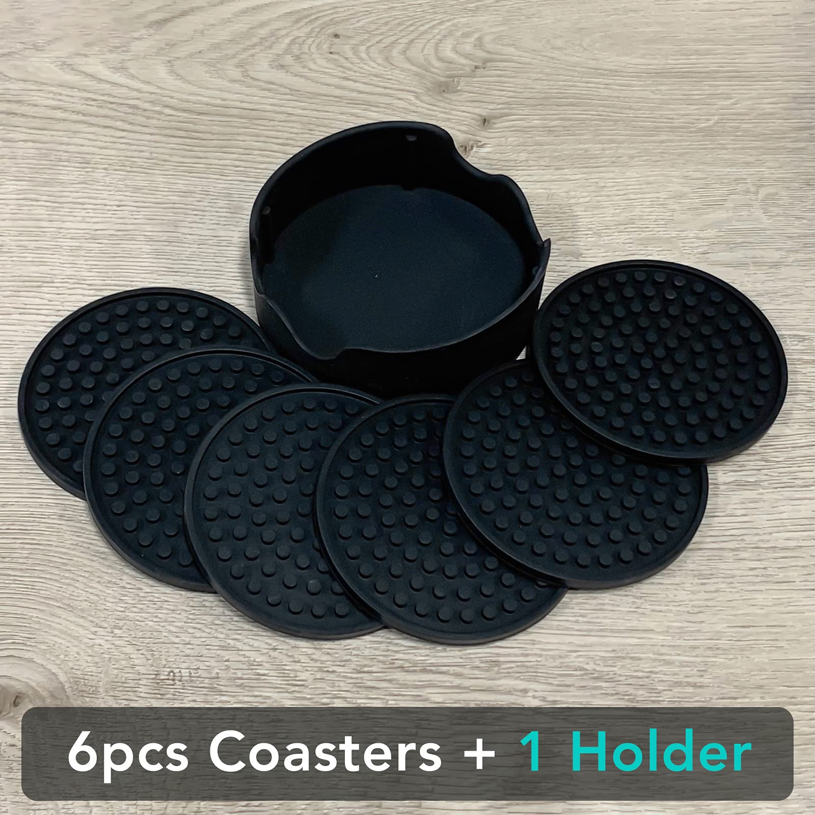 Silicone Coasters Set Of 6 Thickened Drink Coasters With Holder - Cup Mat - Non-Slip, Non-Stick, Stay Put, Deep Tray - Prevents