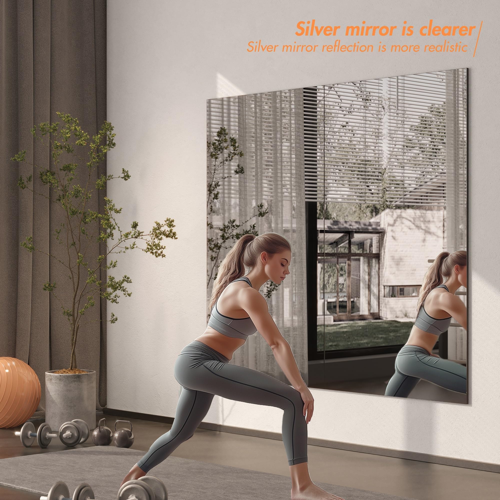 Hasipu Frameless Mirror 48 X 30 Inch, Wall Mounted Mirror, Home Gym Mirror Large, Workout Mirror, Yoga Gym Mirror, Dance Studio