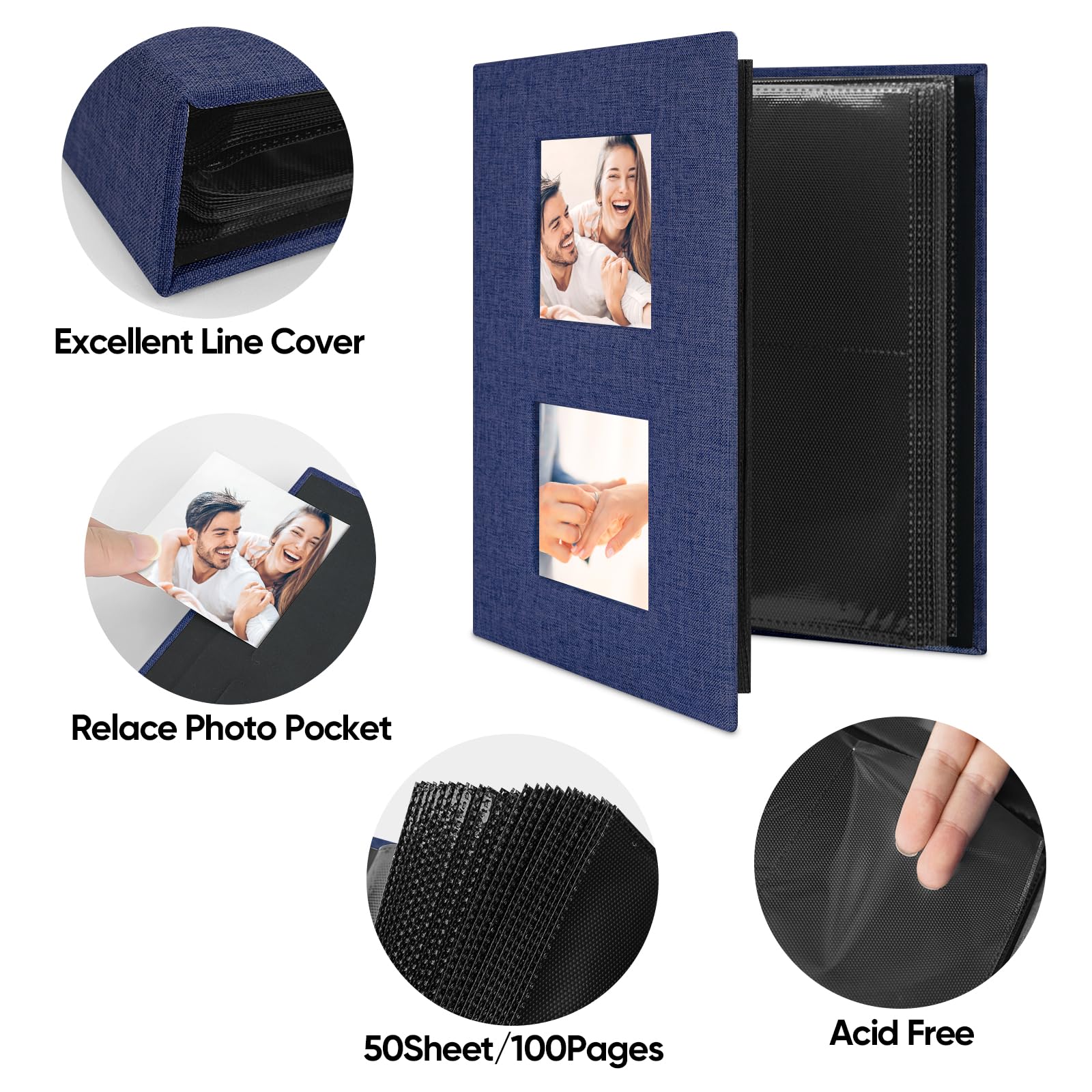 MSTONAL Photo Album 4x6 200 Pockets for Wedding Gifts, Linen Hardcover Memory Book with Front Window for Family Anniversary Scho