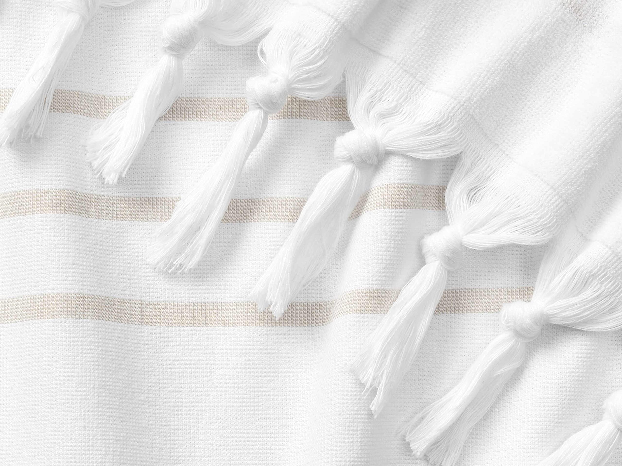 Laguna Beach Textile Co. Soft Turkish Fouta Beach Towel - White & Dune Tan, 400 Gsm