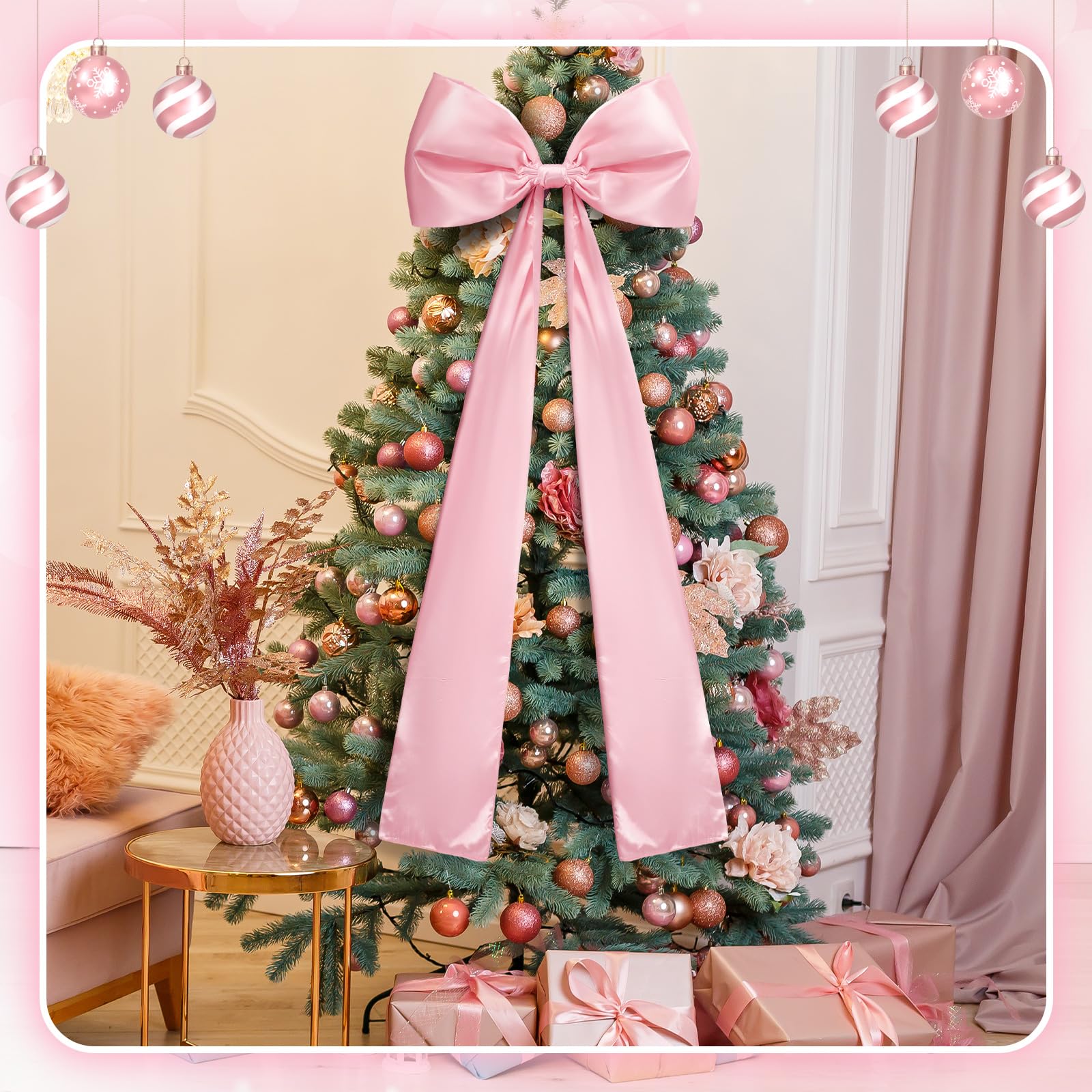 Daifunli 20 x 47 Inches Extra Large Christmas Satin Bows Christmas Tree Topper Decorations Giant Xmas Tree Toppers Bows for Home