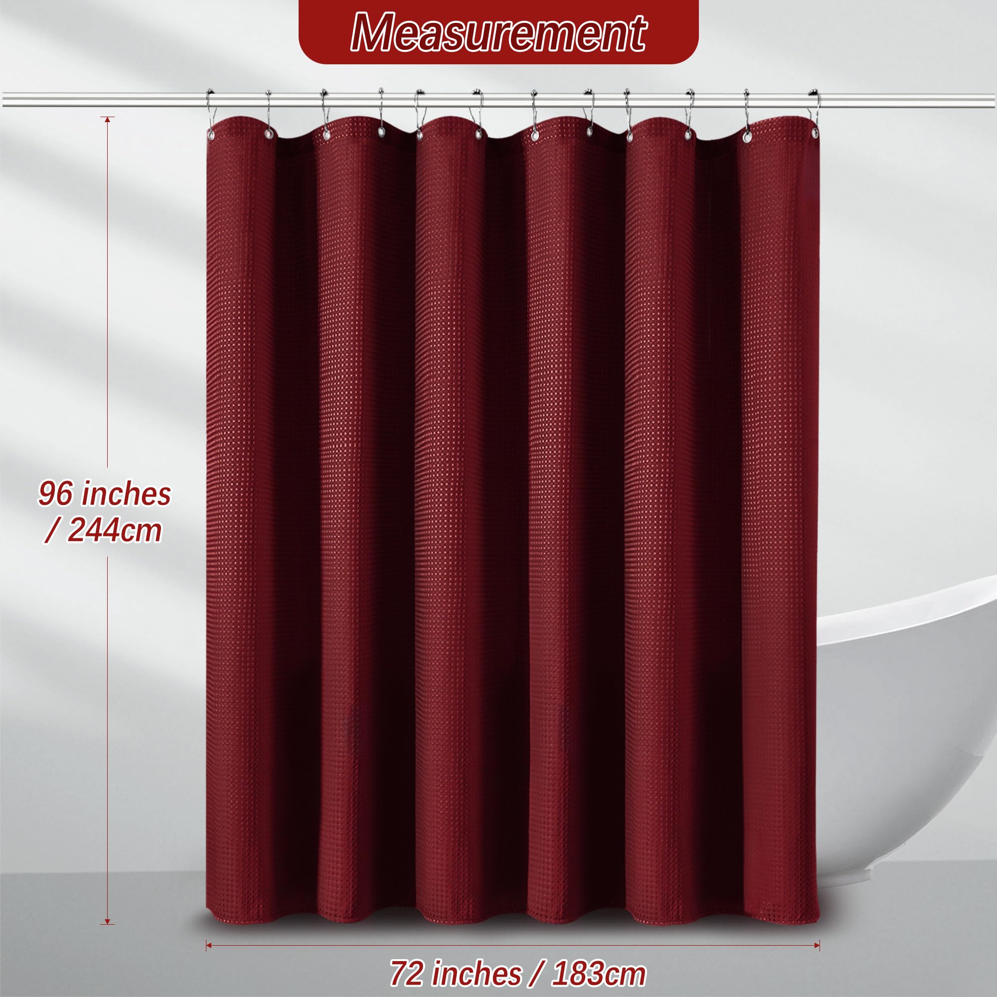 Pangsinne Extra Long Shower Curtain, 96 Inch Long Waffle Weave Heavy Duty Thick Cloth Bathroom Shower Curtain, Neutral Weighted