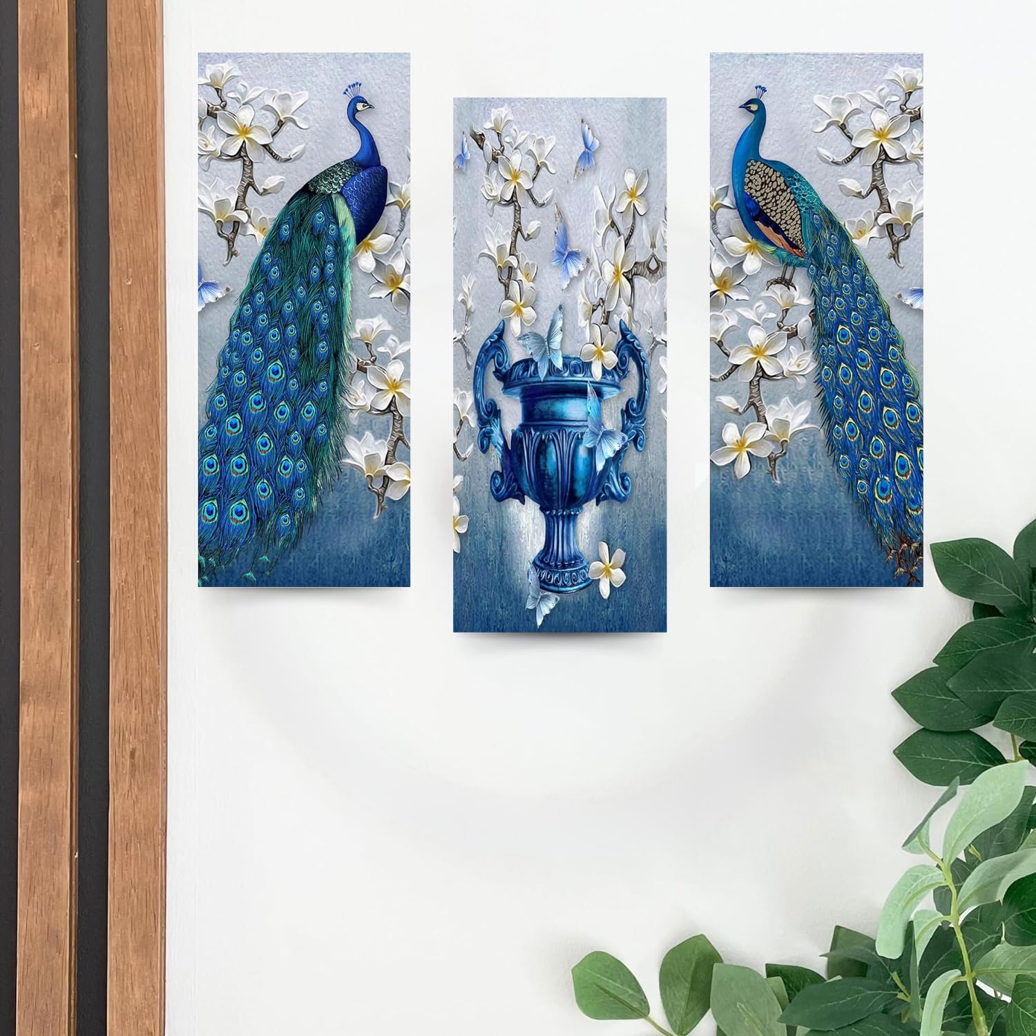 Masstone Peacock Wall Art For Living Room | Wall Art For Bedroom (15X18 Inch) | Wall Art Frames Set Of 3 | Wall Hanging Art Deco