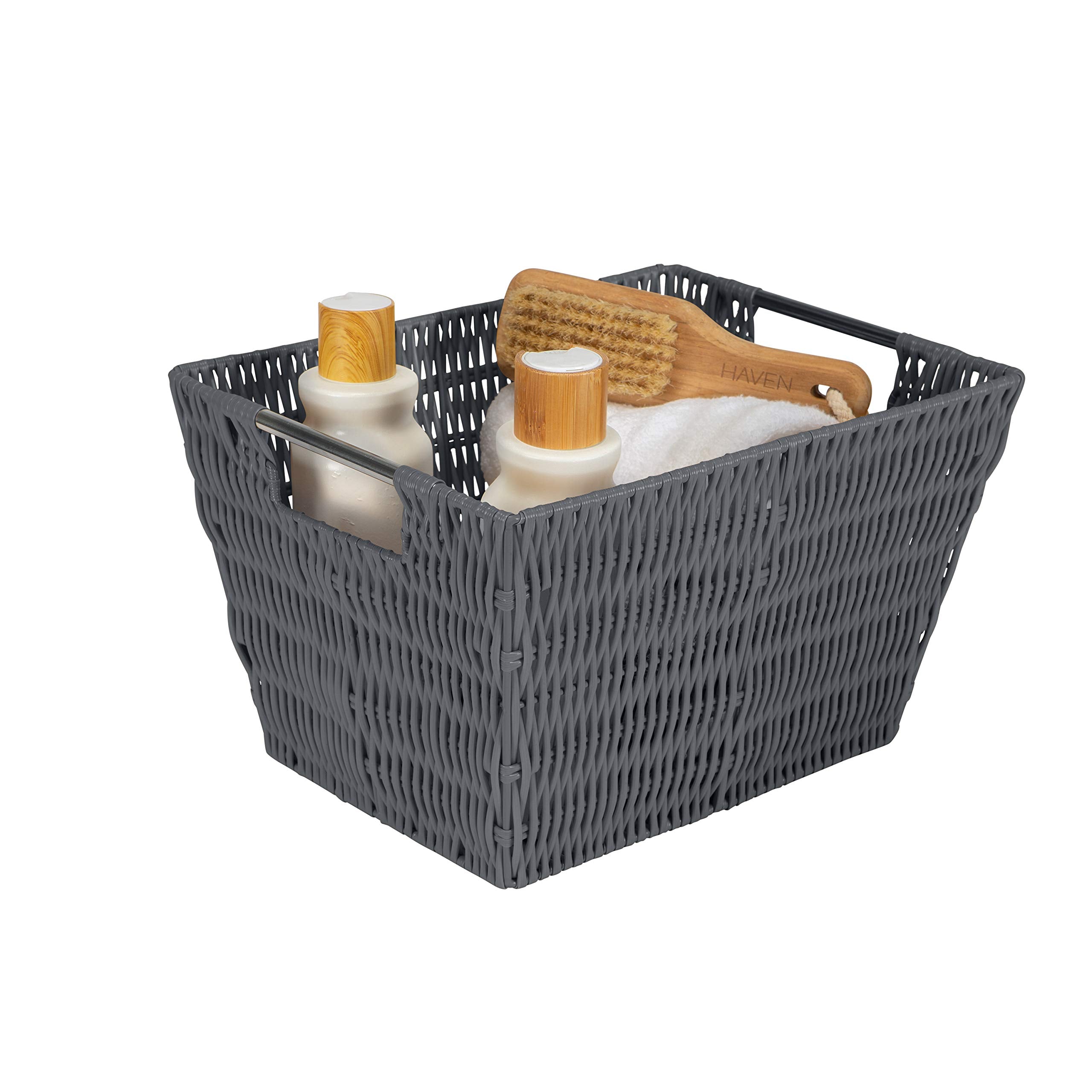 Simplify 12''X10''X8'' Medium Woven Basket For Storage With Handles, Nursery, Playroom, Toys, Bedroom, Closet, Clothes, Office,