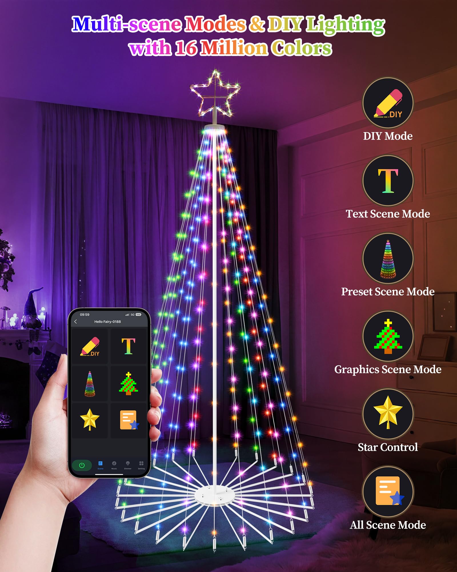 Brightever 12FT 832 LED Smart Cone Christmas Tree, Outdoor Prelit Christmas Tree with 16 Million DIY RGB LED Light Show, Remote