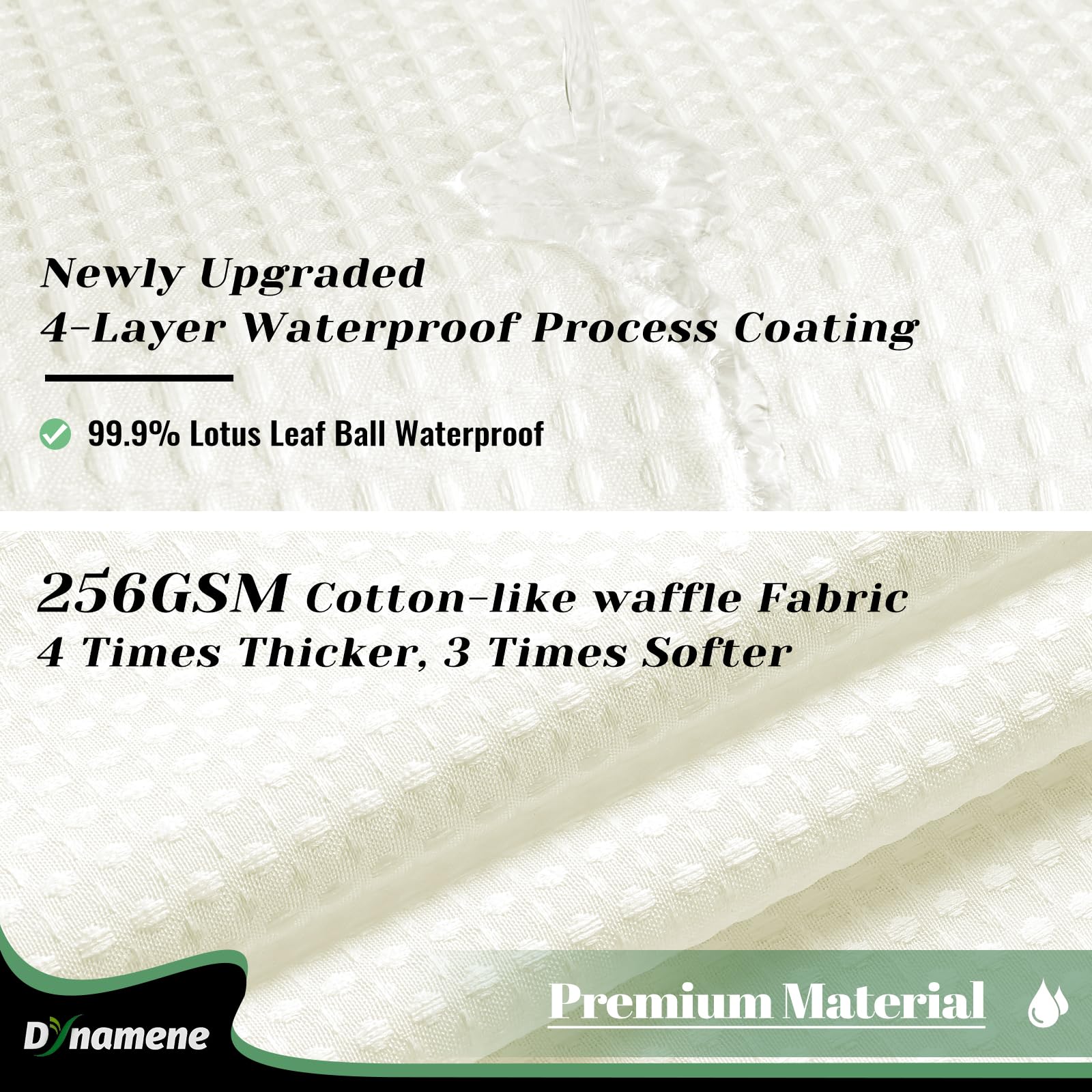 Dynamene Fabric Shower Curtain With Snap In Liner, Cream Waffle Hotel Shower Curtains For Bathroom, Washable Waterproof Cloth Sh