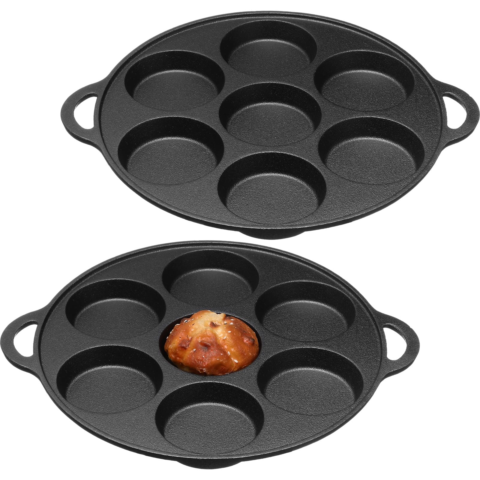 Tioncy 2 Pcs Cast Iron Biscuit Pan Cast Iron Muffin Seasoned Mini Cake Scone Donut Pie Pan for Baking, Egg, Corn Bread, Cupcakes