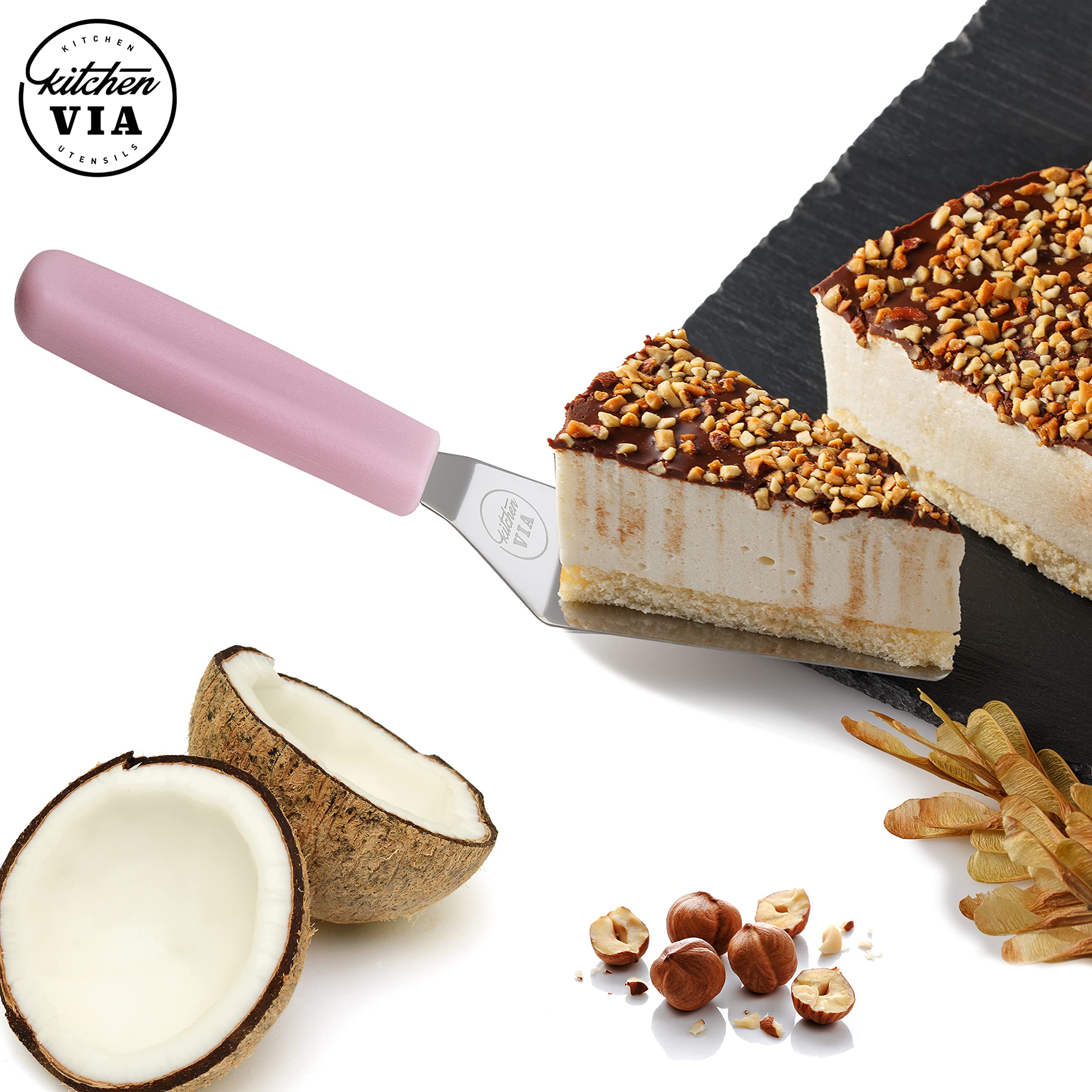 Kitchenvia Pink Handle Cookie Spatula - Small, Non-Stick, And Heat-Resistant Handle For Perfect Pastries, Pancakes, And Pizza