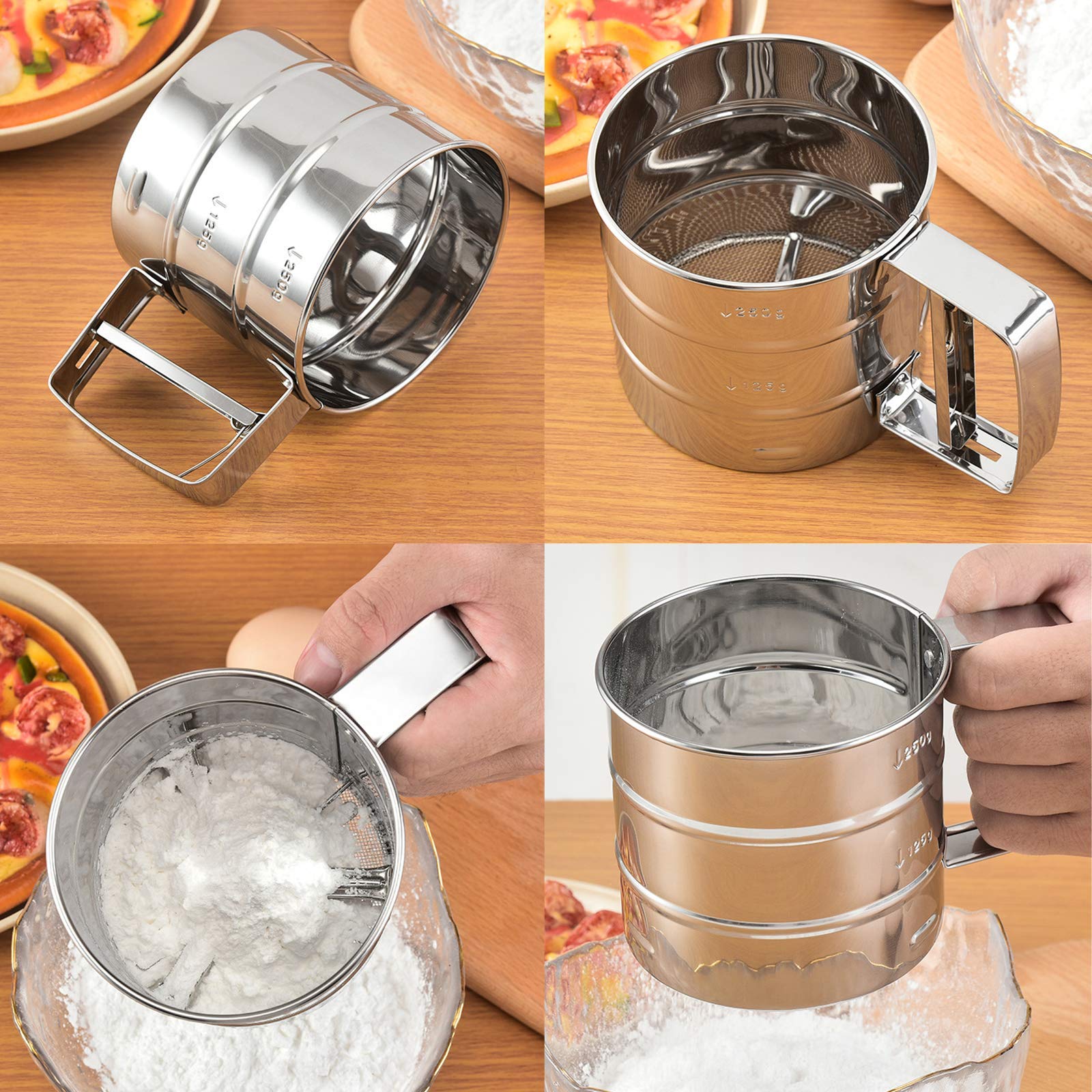 Cenbee Flour Sieve Stainless Steel Material Manufacturing,Coffee Sieve Cup,Semi Automatic 2 Cup Sifter For Baking | Fine Mesh Pa
