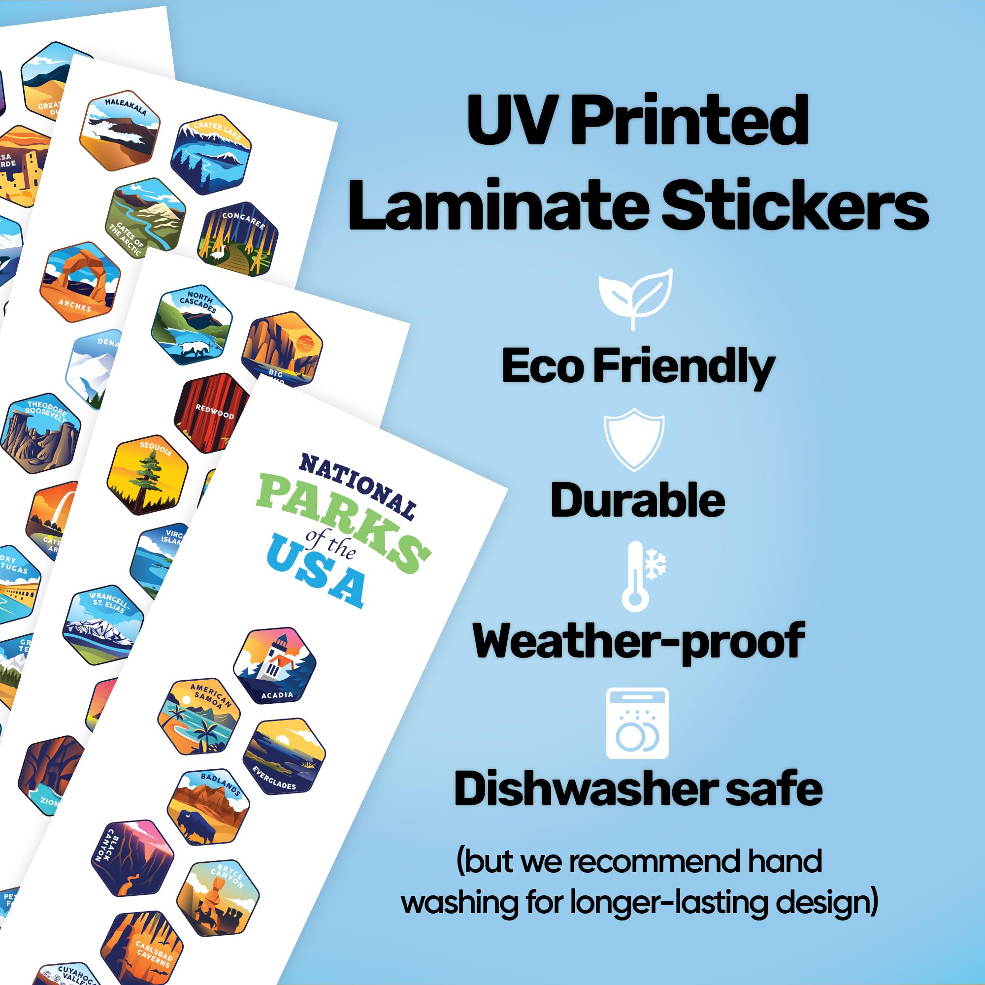LET S WANDER Original National Parks Water Bottle with 63 Waterproof Stickers - 32oz Leakproof Insulated Stainless Steel with S