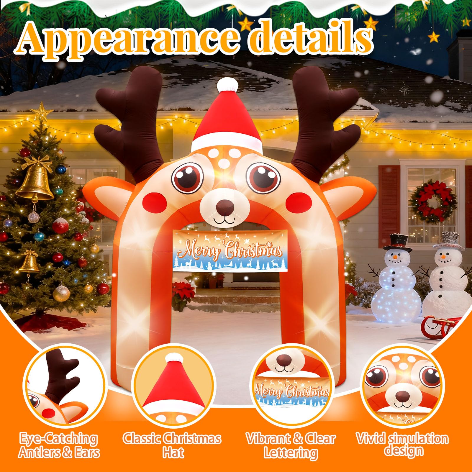 10 FT Giant Reindeer Inflatable Reno Inflable Christmas Deer Arch Decoration with LED Lights, Blow Up Decor for Outdoor Yard Law