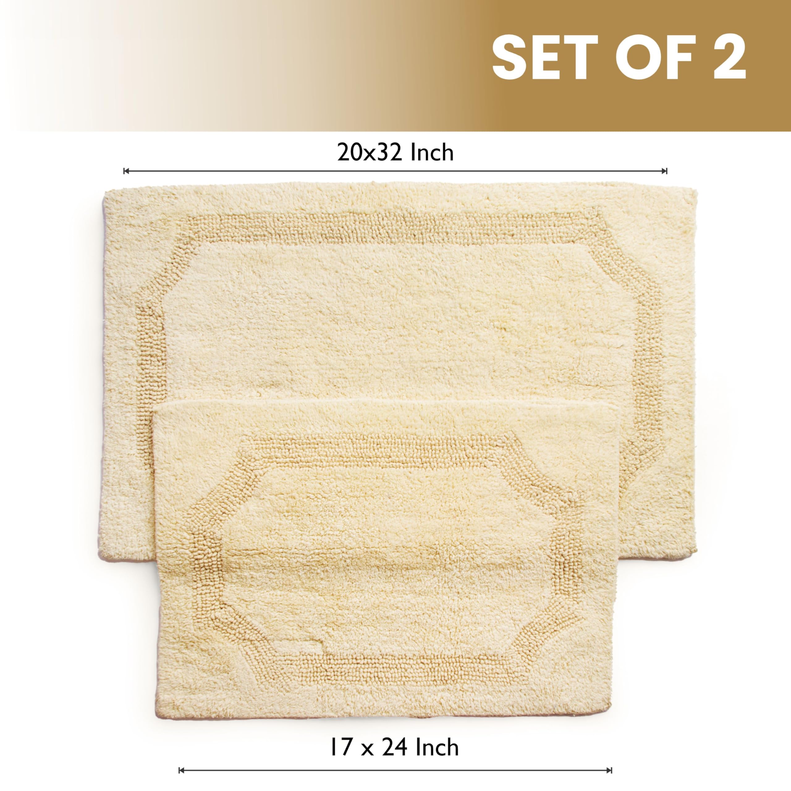 Voyzz Home Set Of 2 Reversible Bath Rug 20X32 Inch -17X24 Inch | 100% Cotton Hand Tufted Soft & Absorbent Bath Mat|Washable Quic