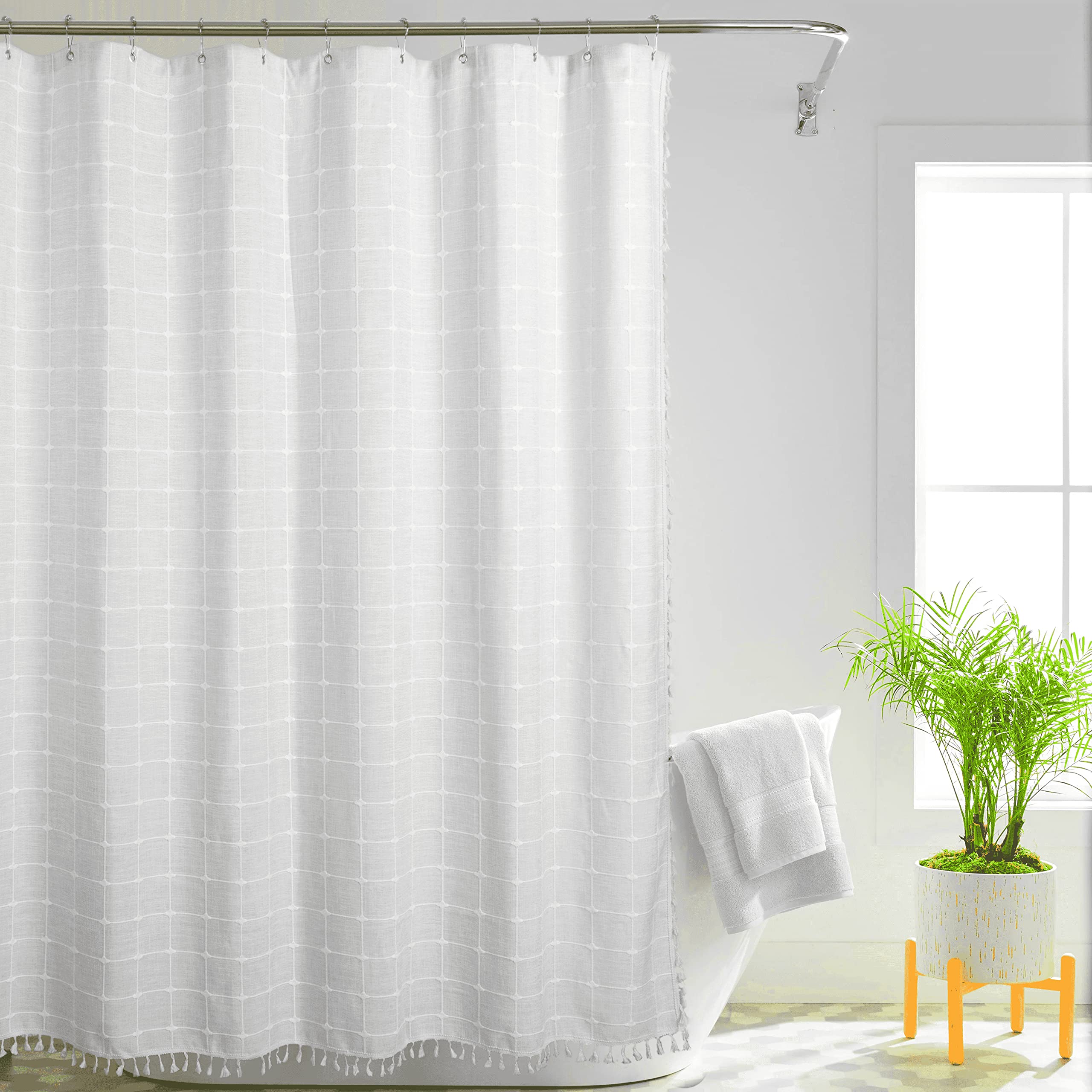 Waffle Weave Shower curtain with Stainless Steel Hooks - 230 gSM Heavy Duty Fabric Bath curtains  Hotel Luxury Quality  Water Resistant  Machine Washable  Weighted Hem  36 x 72 Inches (Orange)
