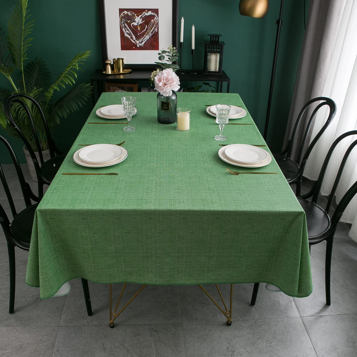 Pioggia Vinyl Tablecloth With Flannel Backing Rectangle Waterproof Oil-Proof Plastic Table Cloth Wipeable Pvc Table Cover For In