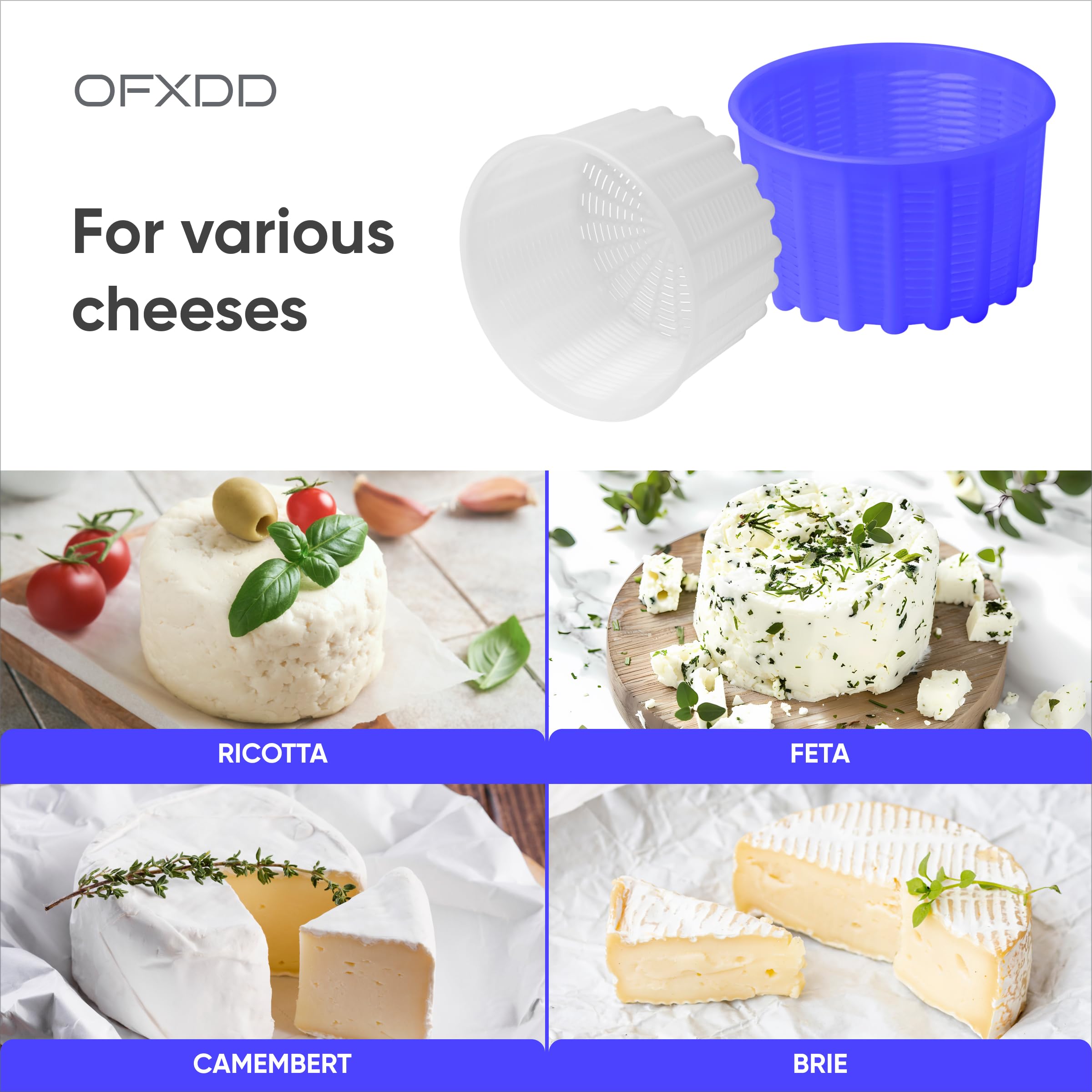 Ofxdd Cheese Mold For Cheese Making - Cheese Molds 2 Pcs - Plastic Ricotta Basket 20 Oz - Cheese Form Mold For Feta, Camembert,
