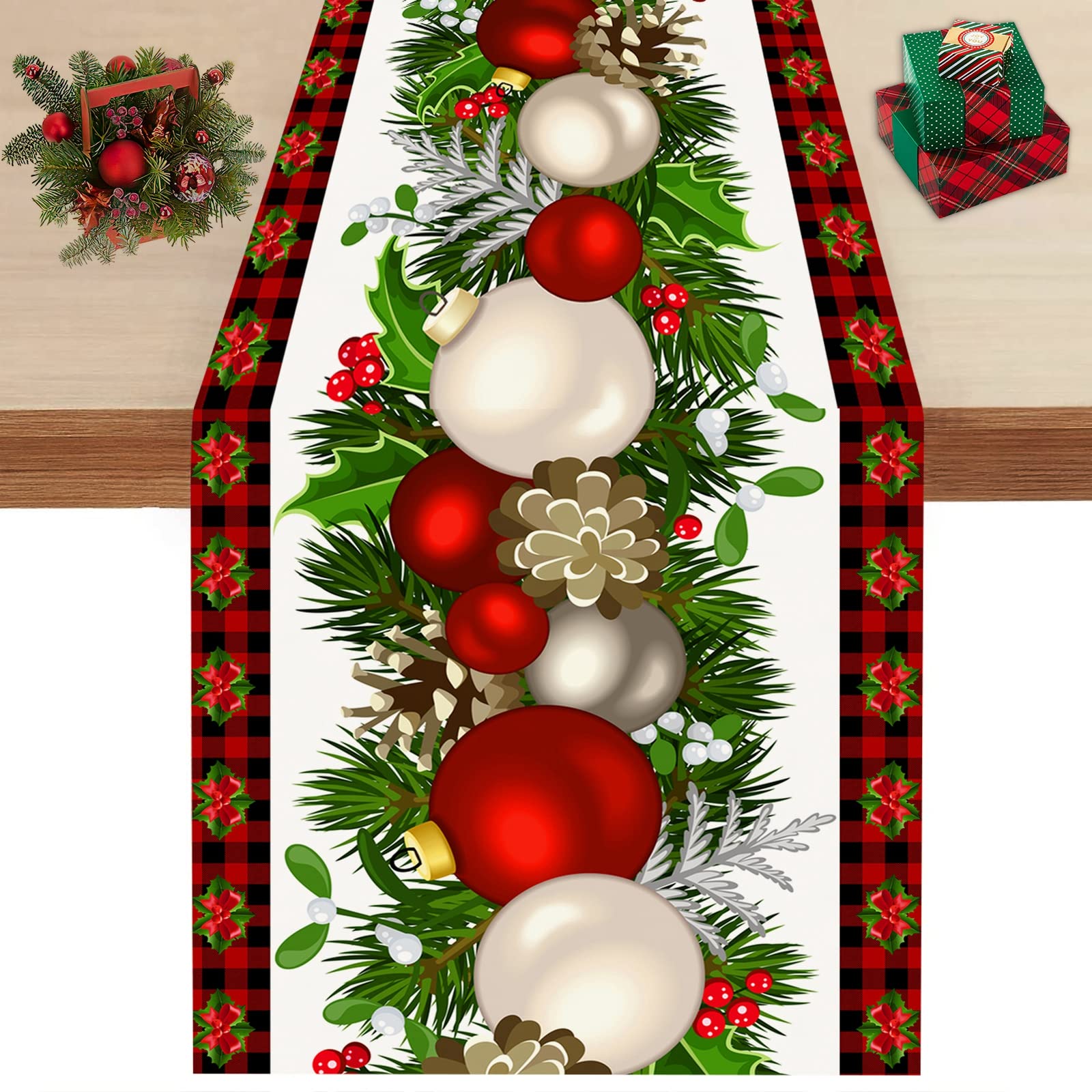 Christmas Table Runner 13''X72'' Christmas Streamer Buffalo Check Plaid Table Runners Seasonal Winter Xmas Holiday Kitchen Dinin