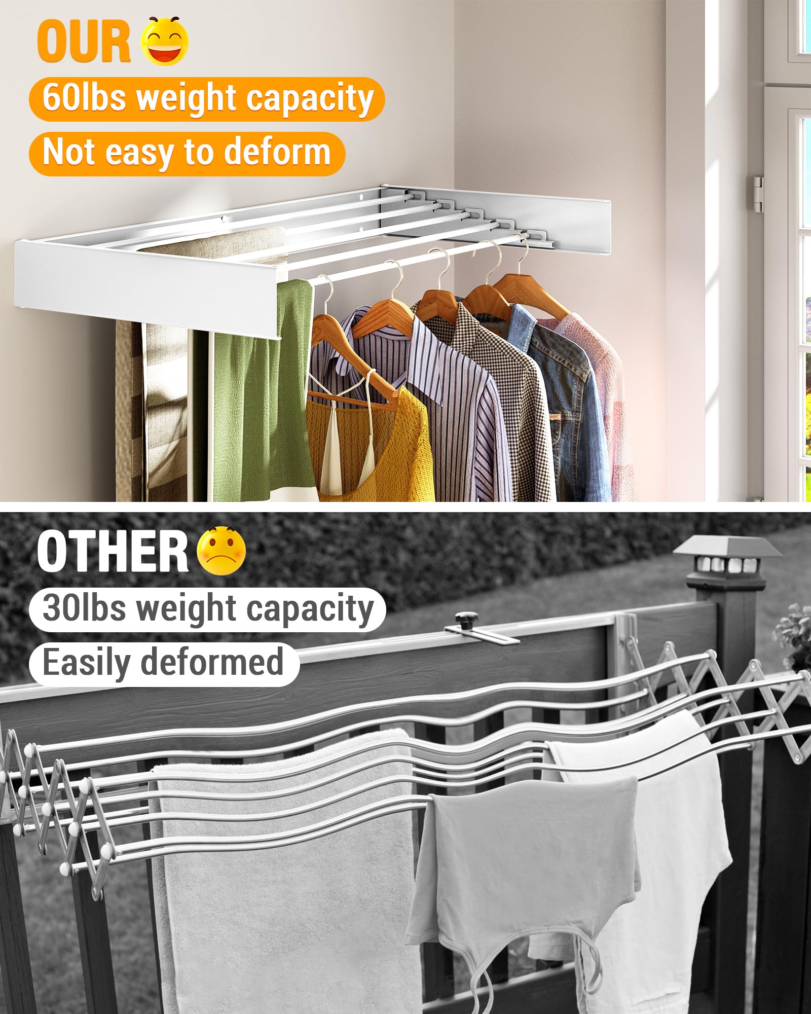 Wall Mounted Drying Rack 31.5''  5 Aluminum Poles  40 lb. Load Capacity  Foldable  Retractable  Space Saving Clothes Drying Rack (31.5'' White)