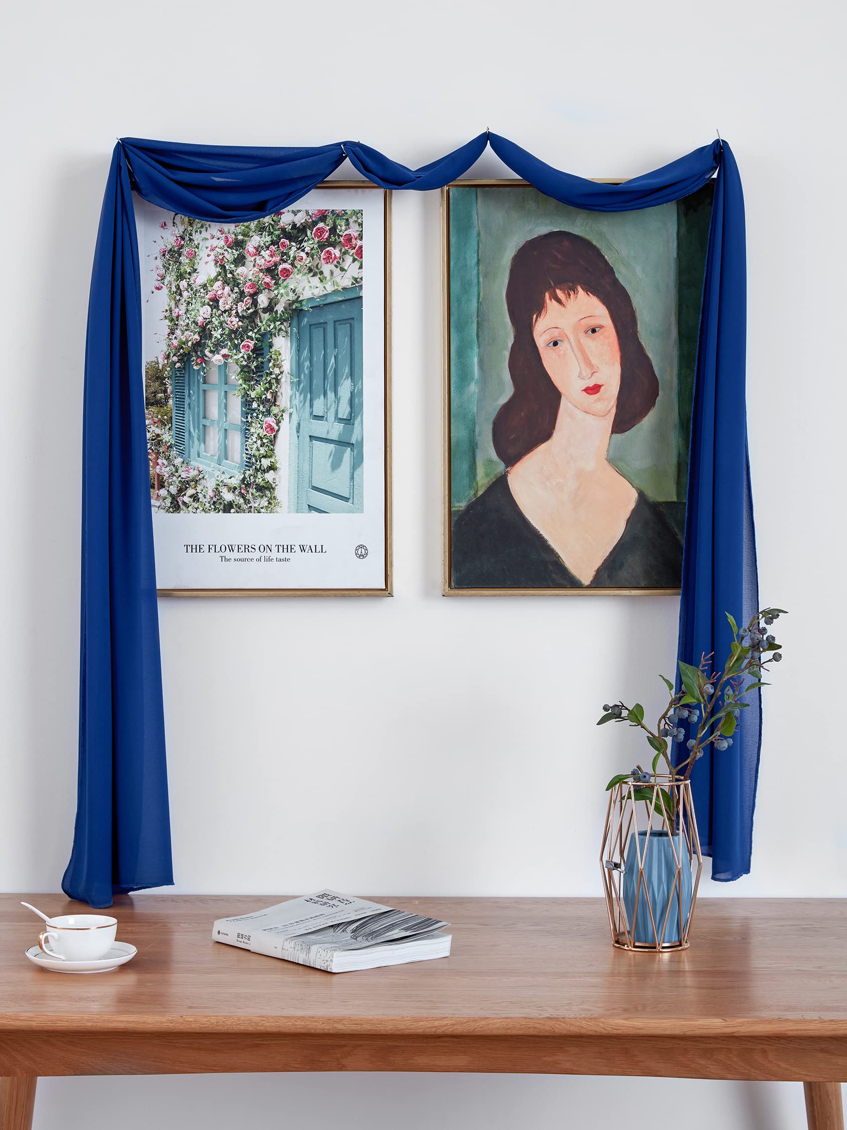Beddeb 29X120 Inches 10 Pack Navy Blue Chiffon Table Runner 10Ft Sheer Wedding Table Runner Romantic Tulle Table Runner For Wedd